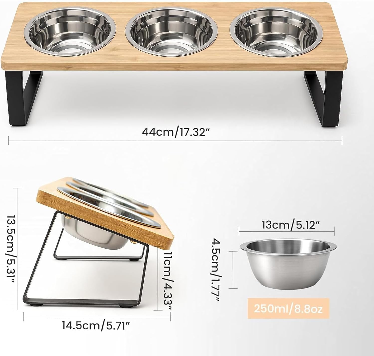 Cat Elevated Food Bowl - Adjustable Height Non-Slip Station - Raised Cat Dish - for Pet Kitten Puppy Eating Drinking Feeding Apartment