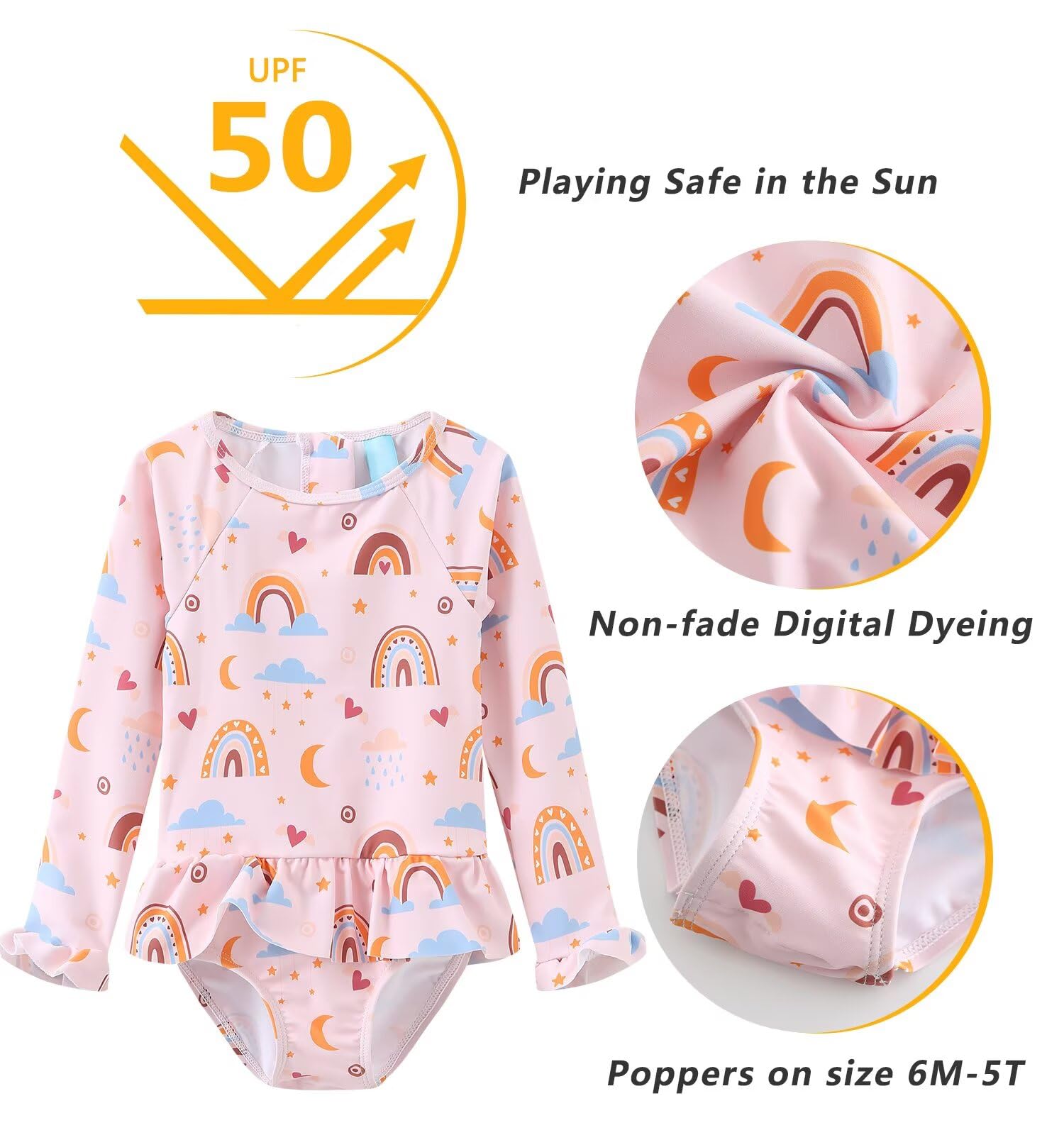 Aisyee Baby Girl Swimming Costume Long Sleeve One Piece Swimwear Baby Girl Swimsuit 3 Months-5 Years