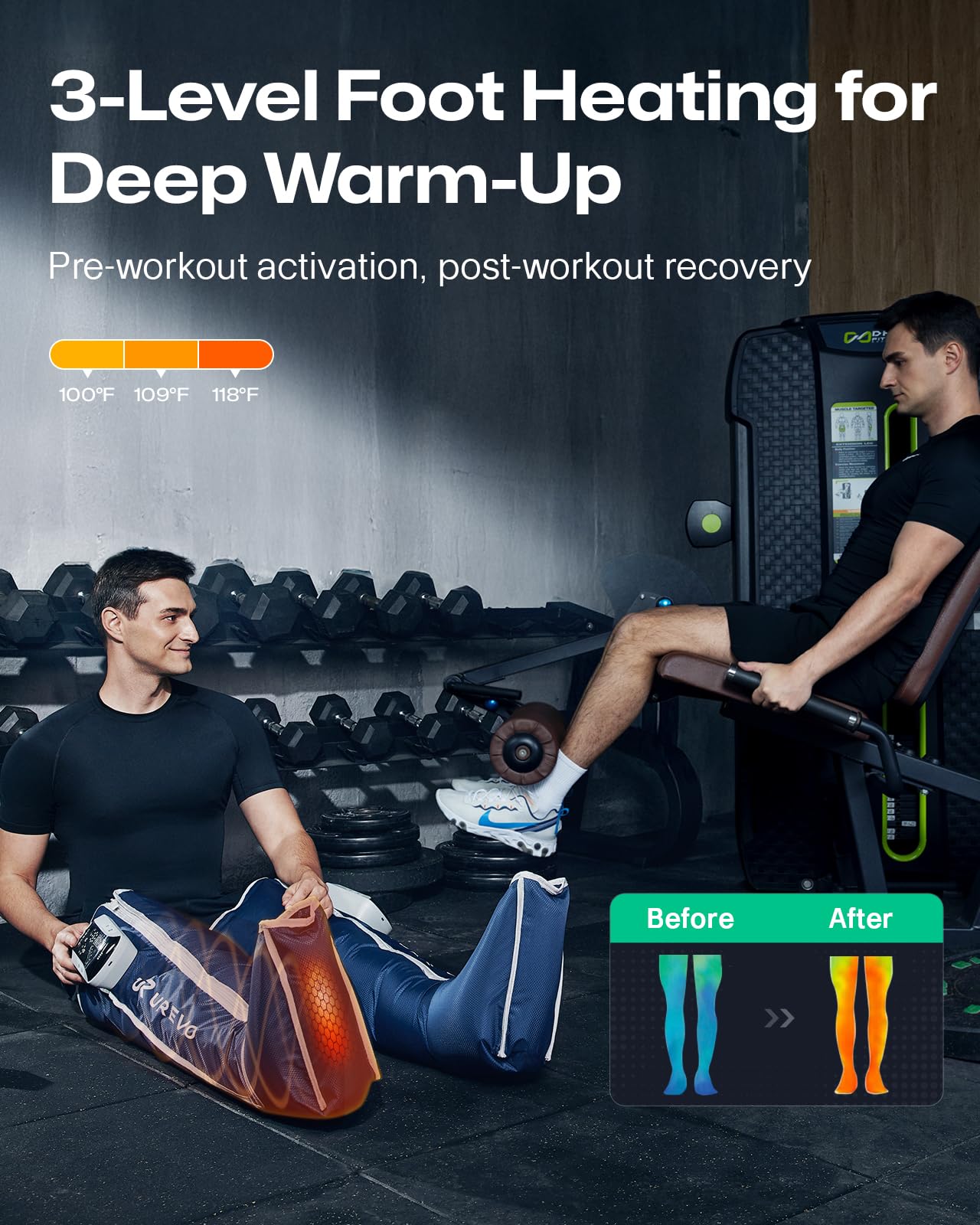 UREVO Massaggiatore Gambe Completo con Massaggio a Compressione d’Aria, 3 Modalità di Massaggio Intelligenti, Massaggiatore per Gambe e Piedi per Sportivi e Runner, Con APP