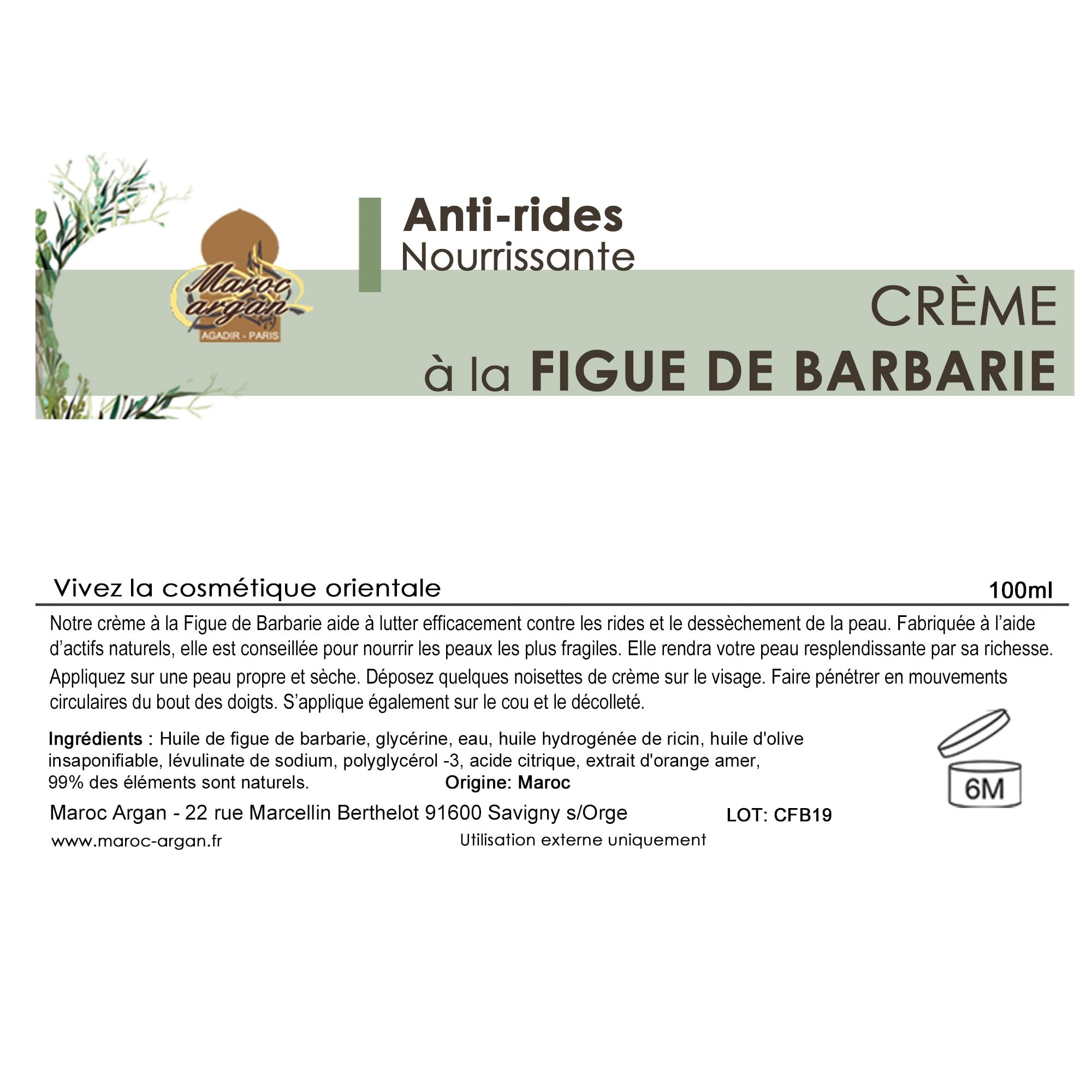 Crème Sublimante à l'Huile de Figue de Barbarie - Anti-âge et hydratant naturel – Peaux sensibles - 100ml