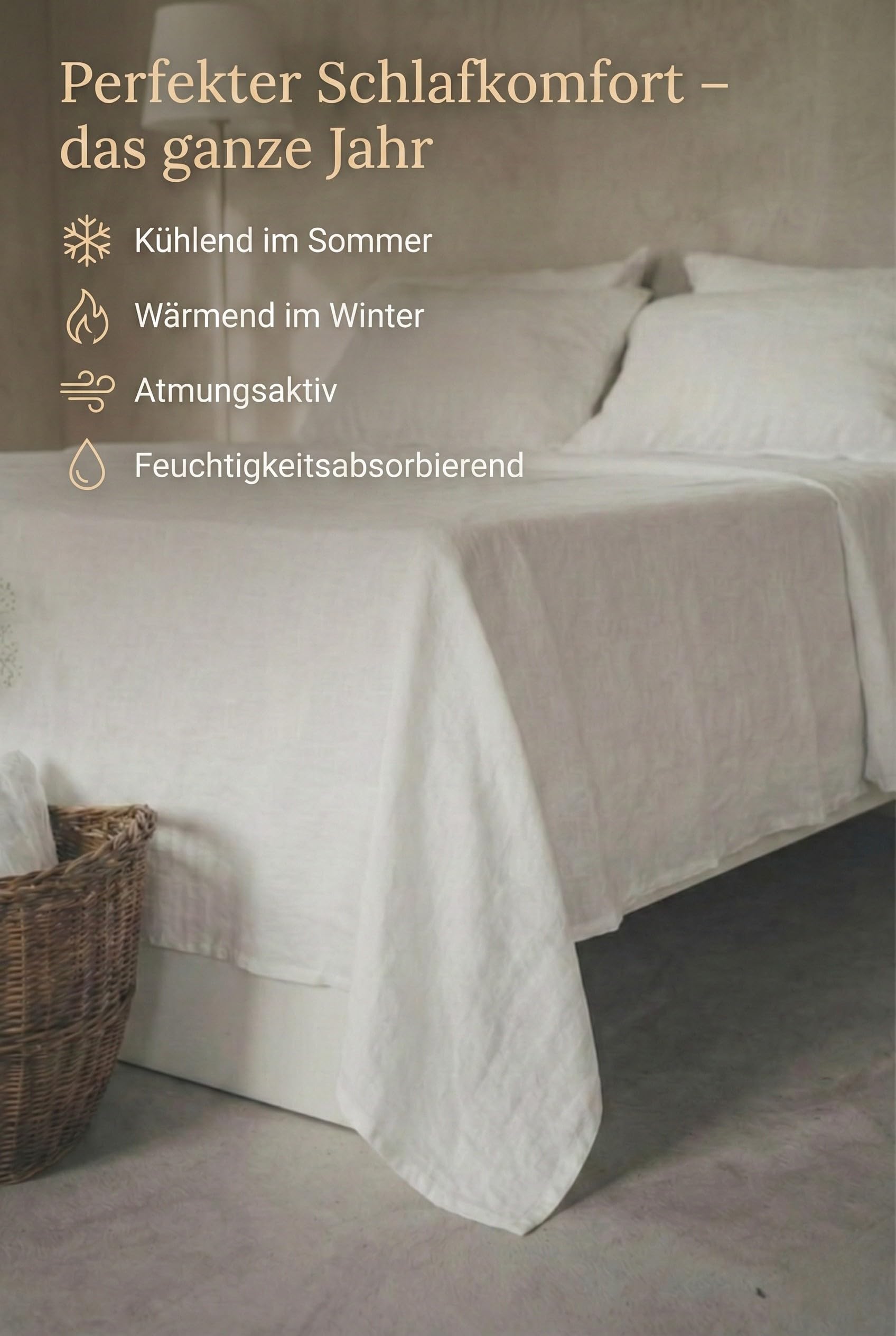 Leinen Bettlaken ohne Gummi – 100% Stonewashed Leinen Flachlaken – Atmungsaktiv – Ohne Kissenbezüge – (Off White, 140 x 220 cm)