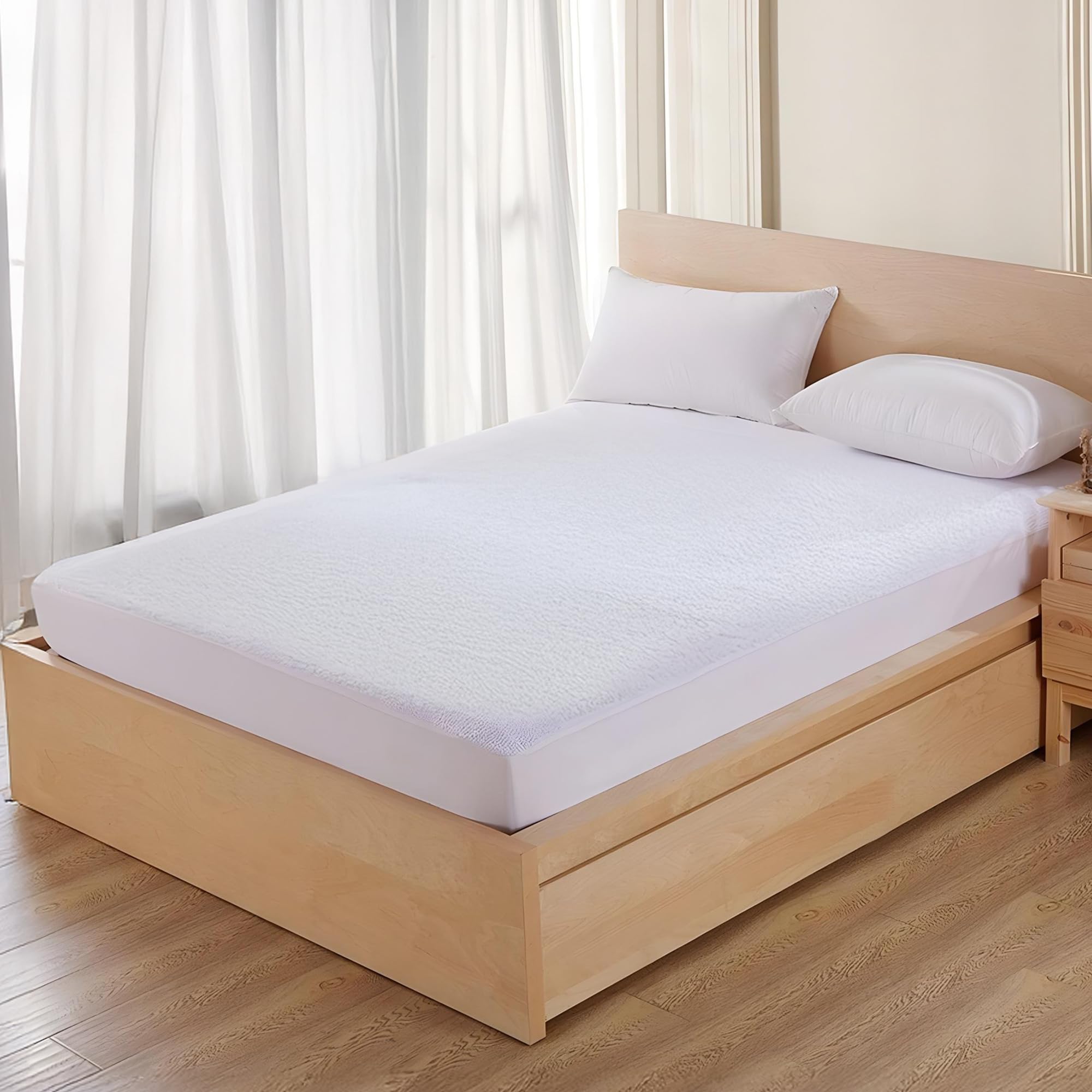 Double Size Waterproof Mattress Protector (191x137 cm), Terry Towel Fitted Cover, Breathab...