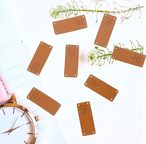 Vista 5 de 40 Pcs PU Leather Label Handmade Tag Label Embossed Tag Embellishment Knit DIY Apparel Accessories for Jeans Bags Shoes Hat - Handmade with Love