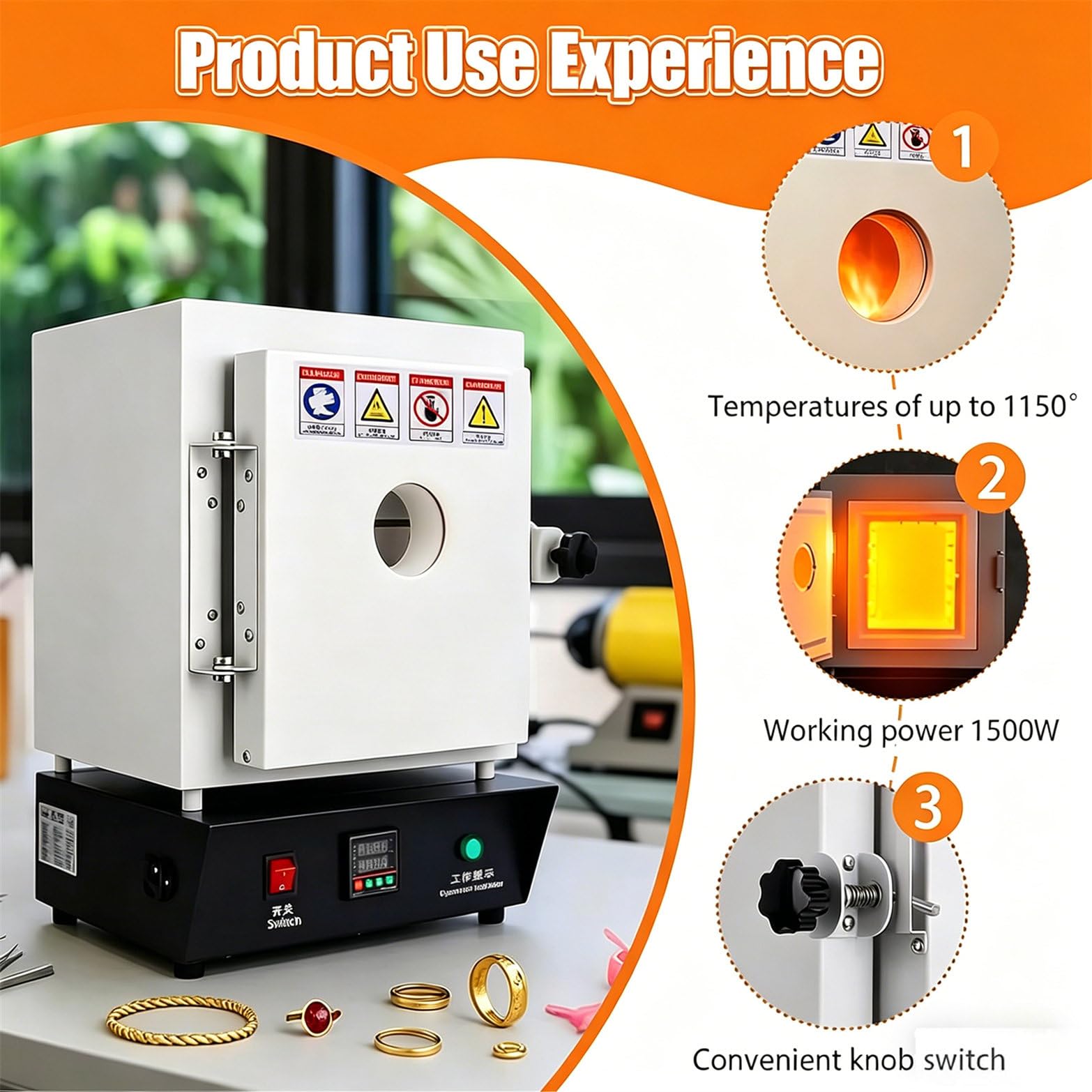 Horno De Mufla Cerámico De 1500W para Laboratorio,Horno Eléctrico De 1150 °c (2102°f) para Fabricación De Joyas Y Fundición De Metales,con Control De Temperatura Pid Y Ventana De Observación