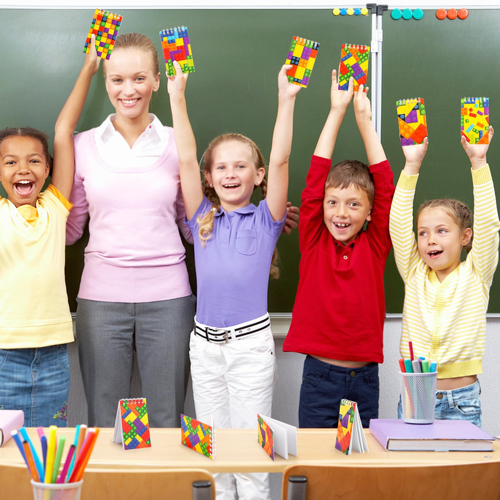 Atiloy Paquete de 24 mini cuadernos de bloques de construcción a granel, coloridos blocs de notas en espiral para niños, suministros de fiesta temática de carnaval, decoración para adolescentes, niñas