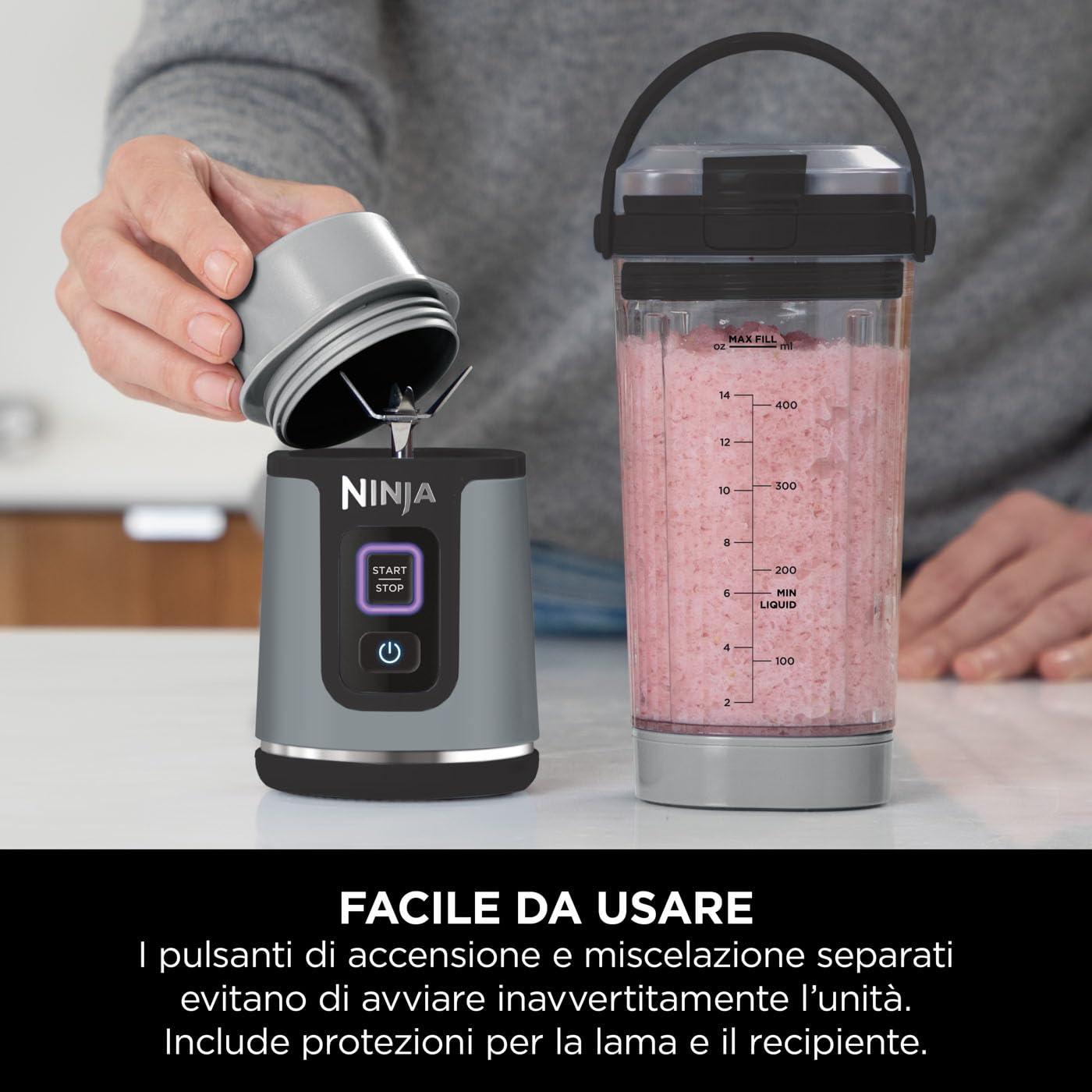 Ninja Blast Frullatore Portatile, 530 ml, Nero, BC151EUBK | con Coperchio e Beccuccio, Mini Frullatore Senza Fili, Ricaricabile, per Frullati, Trita Ghiaccio e Frutta Congelata