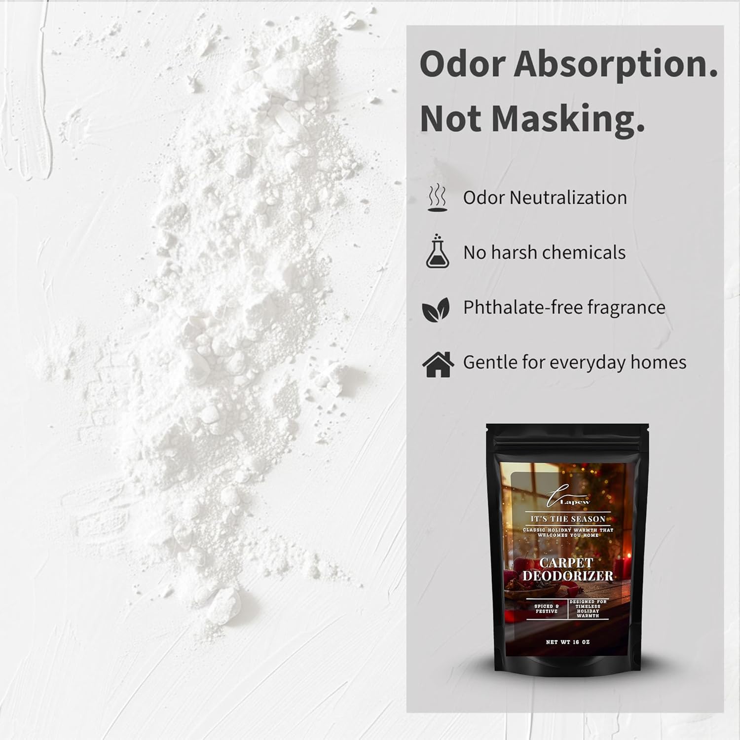 Lapew Luxury Carpet Deodorizer | Pet & Kid Safe Odor Neutralizer | Natural Carpet & Upholstery Freshener | 16 oz | It's The Season - Image 3