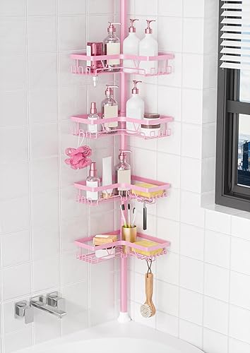 Miniatura 20 de KEGII Barra de tensión de esquina de 4 niveles, organizador de barra de ducha impermeable, barra de tensión de piso a techo de 25 a 114.2 pulgadas