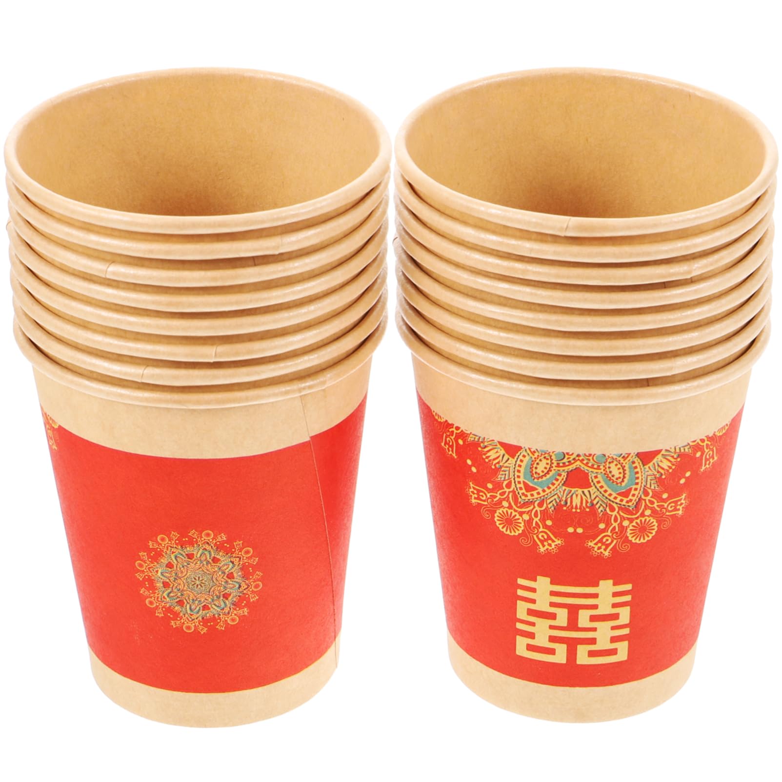 50Pcs Paper Cups for Weddings Beverage Cups for Tea Juice and Liquor Chinese-Style Festive Paper for Outdoor Parties and Celebrations