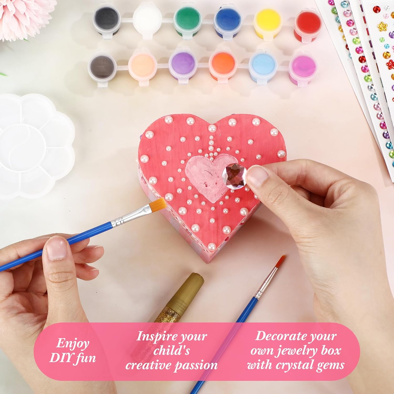 Kigley 6 Pack Paint Your Own Wooden Jewelry Box DIY Crafts Kits Heart Treasure Box Kit Unfinished Arts and Craft for Ages 3-12 Year Old Girls Boys Birthday Gifts Valentines Mother's Day Favors