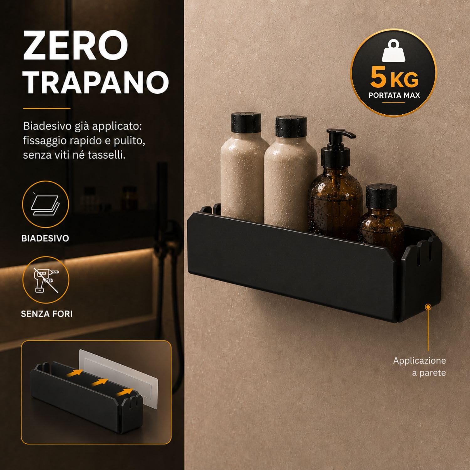 Agplex Mensola Doccia Senza Foratura 30 cm Bianco Lucido, Porta Shampoo Doccia Senza Forare in Acrilico PMMA, Portasapone Doccia Senza Forare con Portaspugna, Supporto Bagno Adesivo Senza Fori
