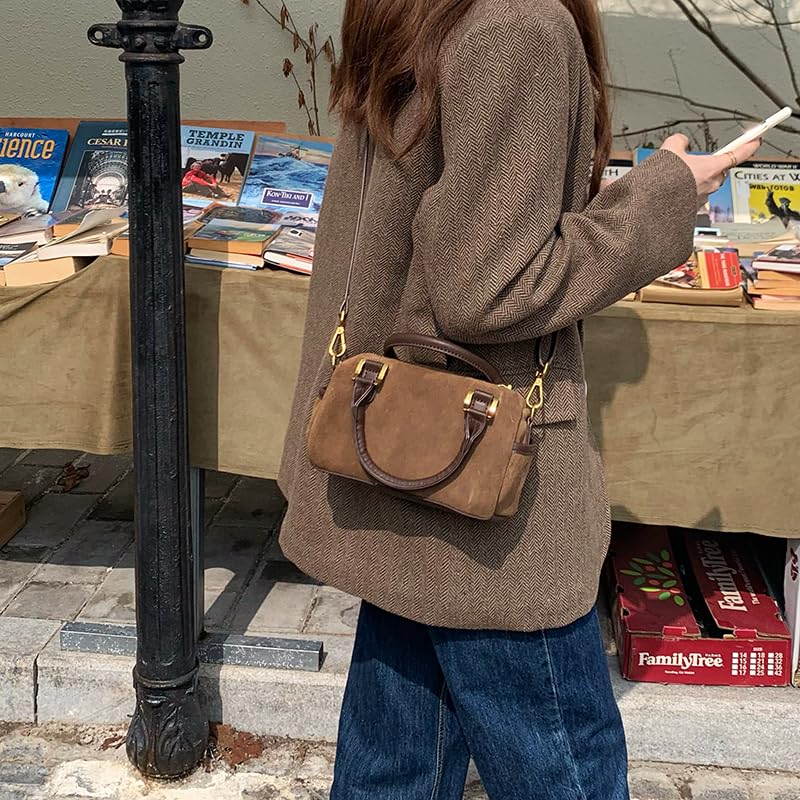 Donker Bruine Suède Schoudertas Lili - Handtassen - Hobo Tassen Shoppers Ruime Suede Dames Tassen Donker Bruin