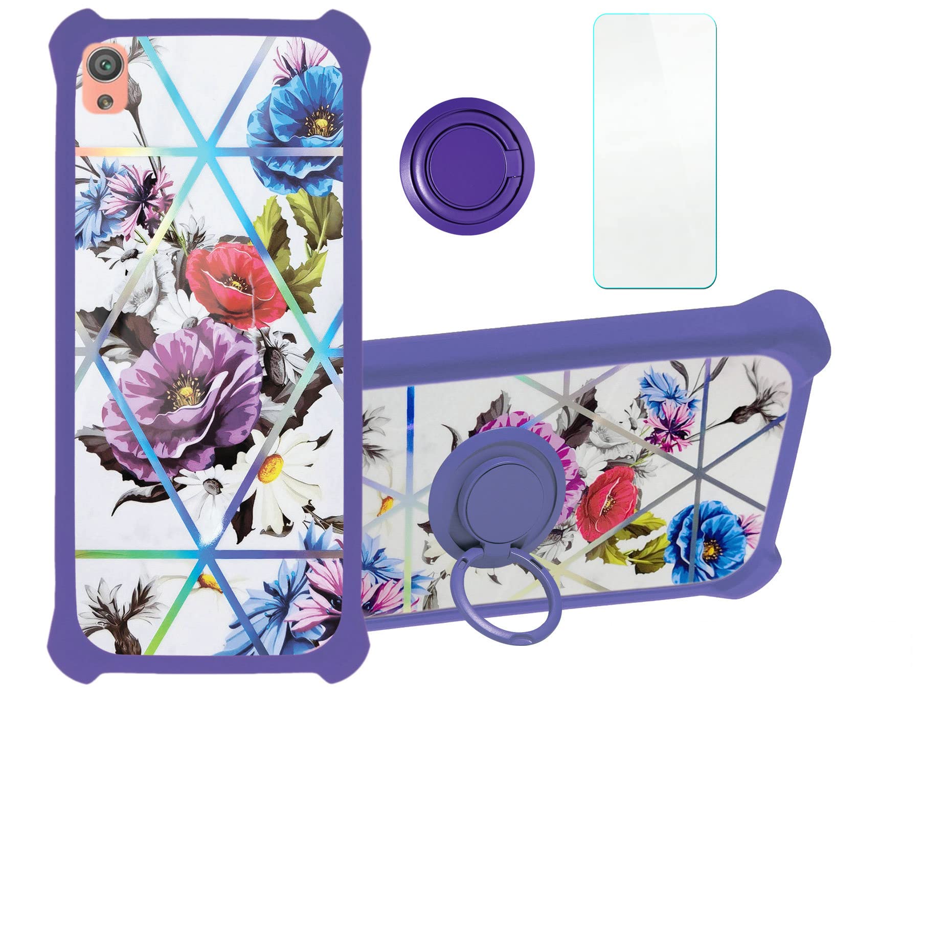 Case for Sony Xperia Xa Case Compatible with Sony Xperia Xa Phone Case Cover [with Tempered Glass Screen Protector][PC + TPU 2 in 1][Ring Support] [Colorful Reflect Light] IMDZ-HUA2