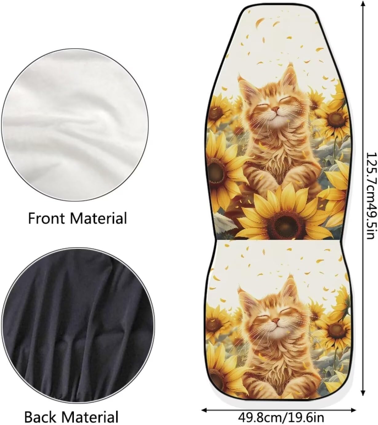 Talayituse Cat Sunflower Print Car Seat Covers for Front Seats 2 Pack Washable Auto Cushion Protector Universal Fit Most Truck SUV Van Sedan Car Interior Accessories
