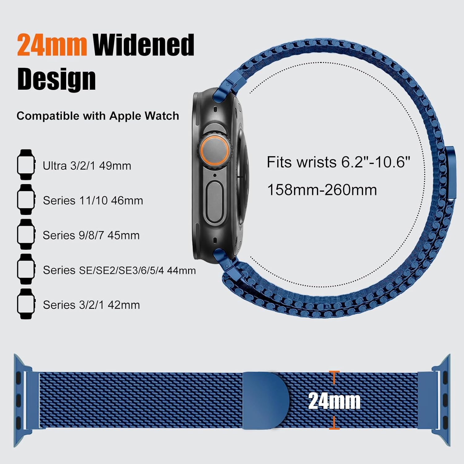 Milanese Loop for Apple Watch Ultra 3/2 Band 49mm 46mm 45mm 44mm 42mm Men Women,Magnetic Buckle Strap Stainless Steel Mesh Metal Bands for iWatch Ultra 3/2/1 Series 11 10 9 8 7 6 5 4 3 SE3/2/1 - Image 6