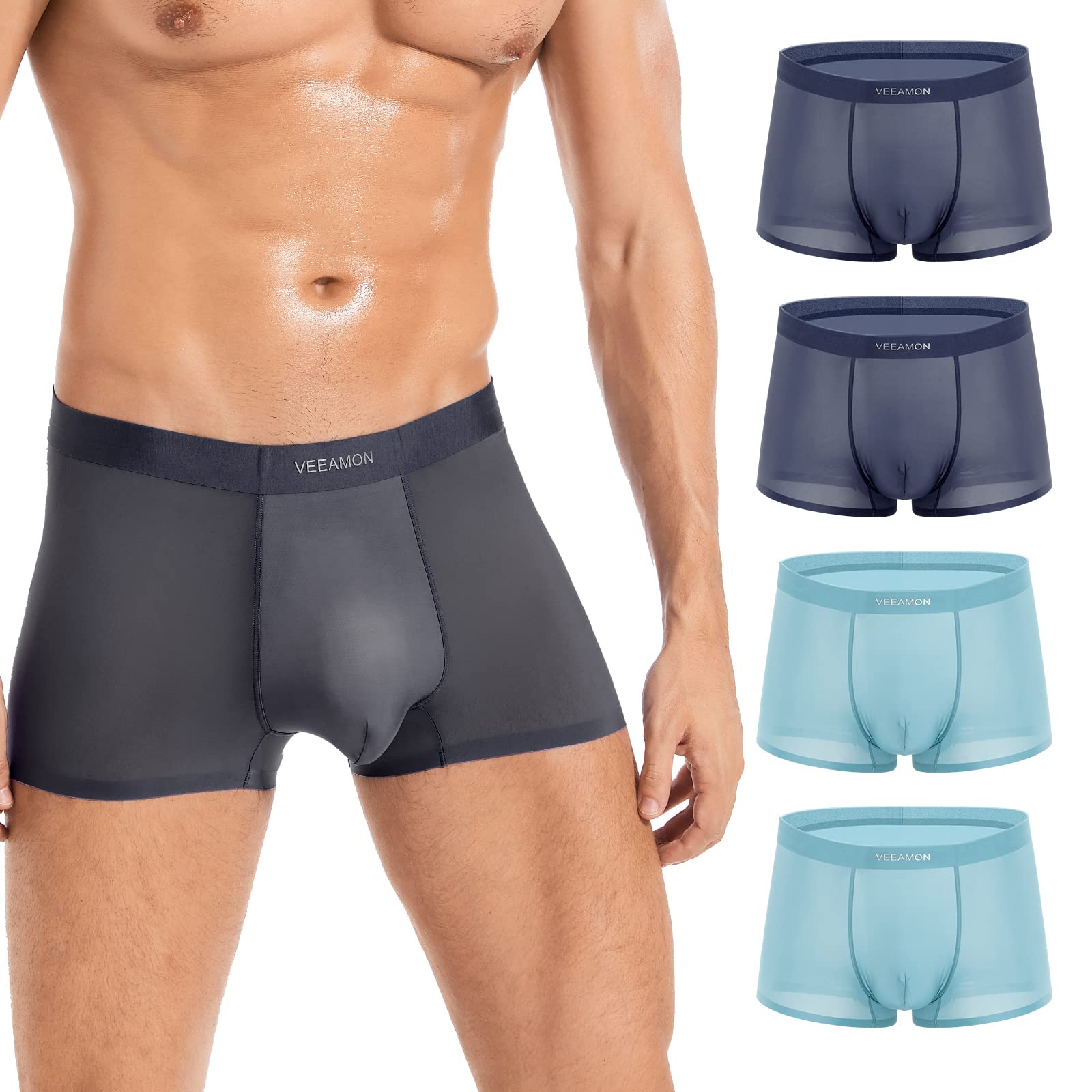 Mens Ice Silk Underwear 4-Pack Boxer Briefs Cotton Modal Comfortable Soft Trunks Underwear With Gift Box
