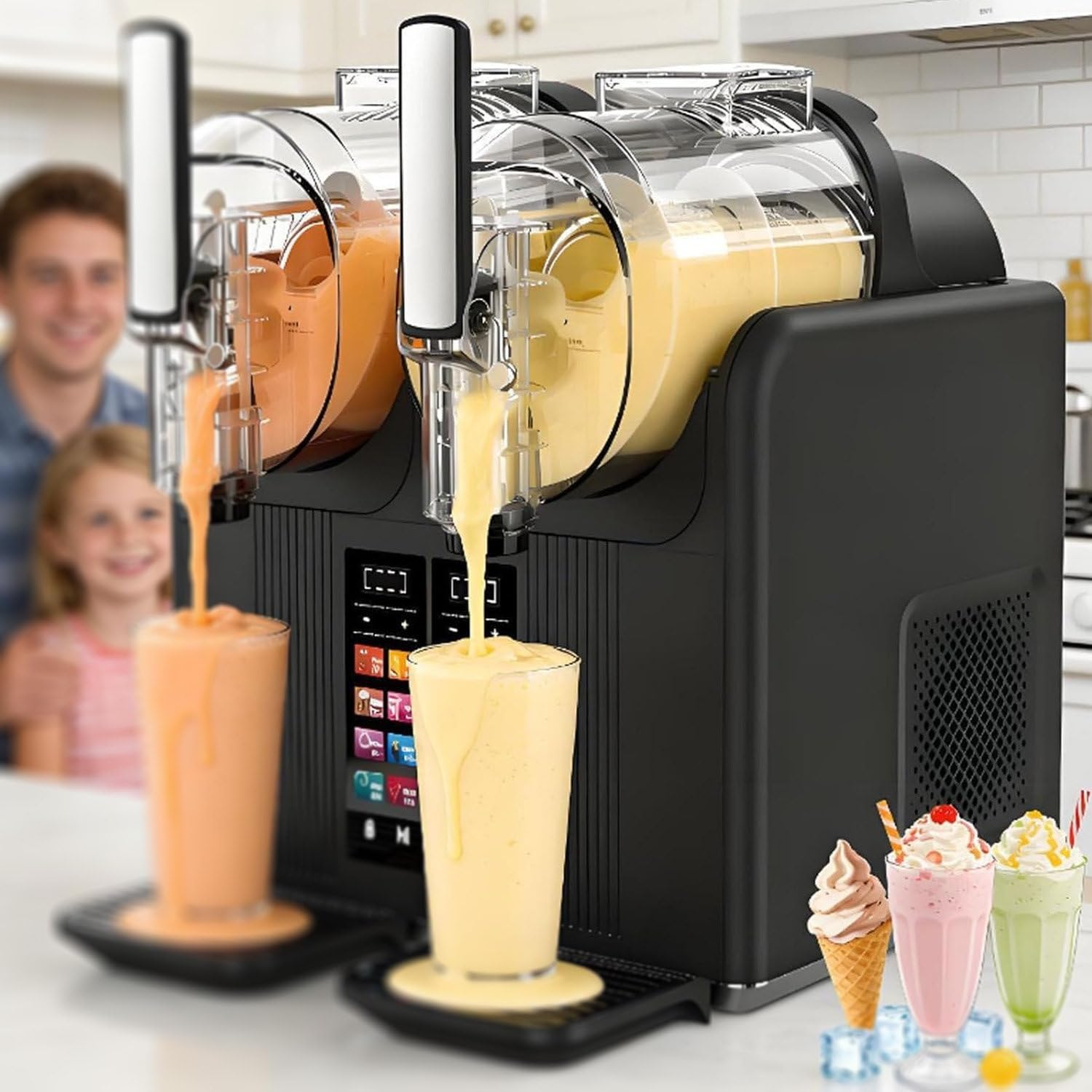 380W Dual Tank Slushy Dispenser Machine,7 Preset Modes Black-110V-120V