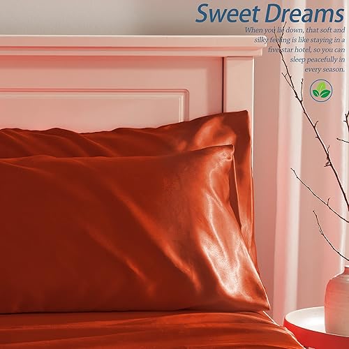 Miniatura 5 de Manyshofu Funda de almohada de satén naranja quemado para protección del cabello, 2 fundas de almohada estándar, fundas de almohada lujosas y