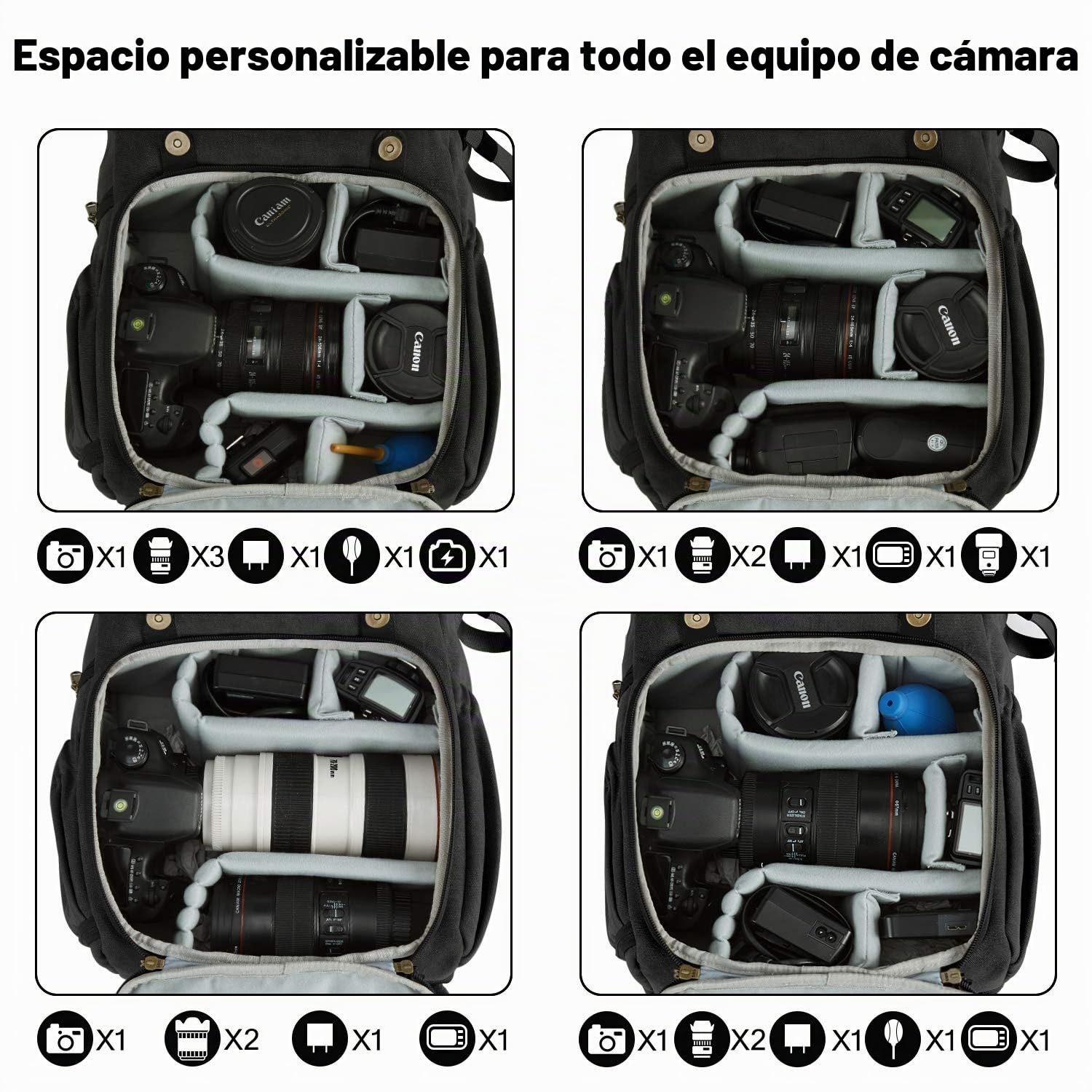 BAGSMART Mochila Fotográfica Para Cámara DSLR De Lona,Antirrobo,Impermeable,Con Protección Contra La lluvia,Para Portátil De 15 Pulgadas,Cámara Réflex,Objetivos,Accesorios,Negro,Large