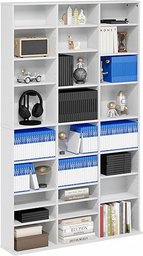 Furinno Jaya - Estante para DVD de 24 estantes de ancho, estante multimedia con estantes ajustables, gabinetes de almacenamiento de DVD de 8 x 3