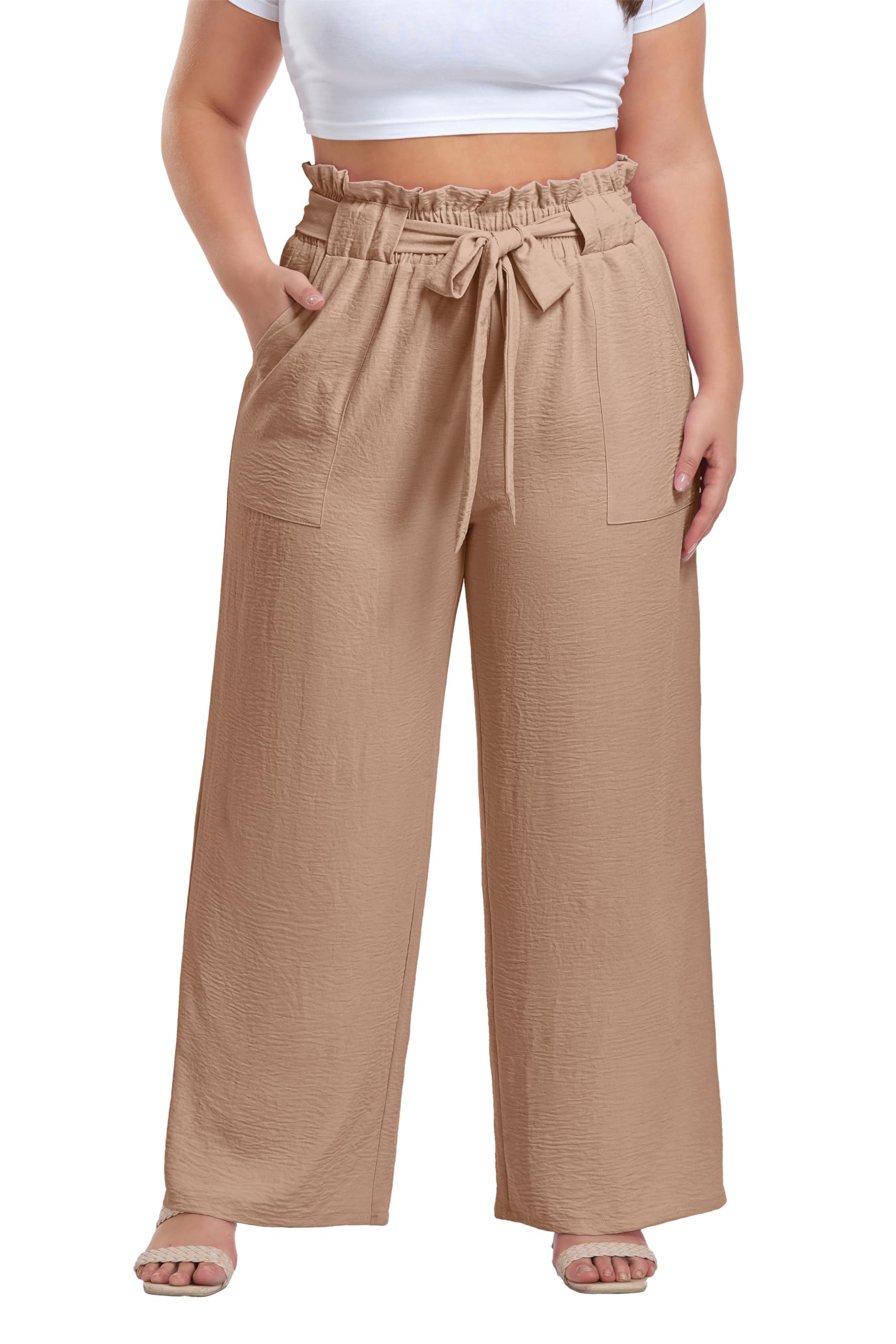 OLRIK Plus Size Pants for Women High Waisted Wide Leg Casual Palazzo Pants
