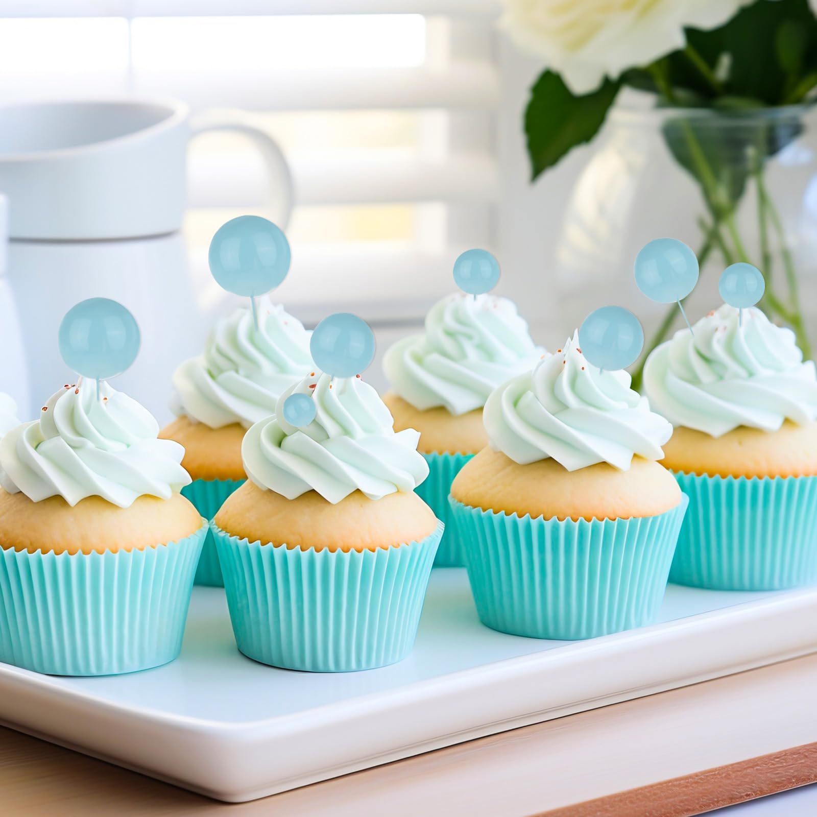 20 Stück Blau Kugeln Tortendeko Mini Schaumkugeln Cake Topper 4 Größen Kuchen Dekoration Kugel für Geburtstag Hochzeit Baby Shower Feierfest