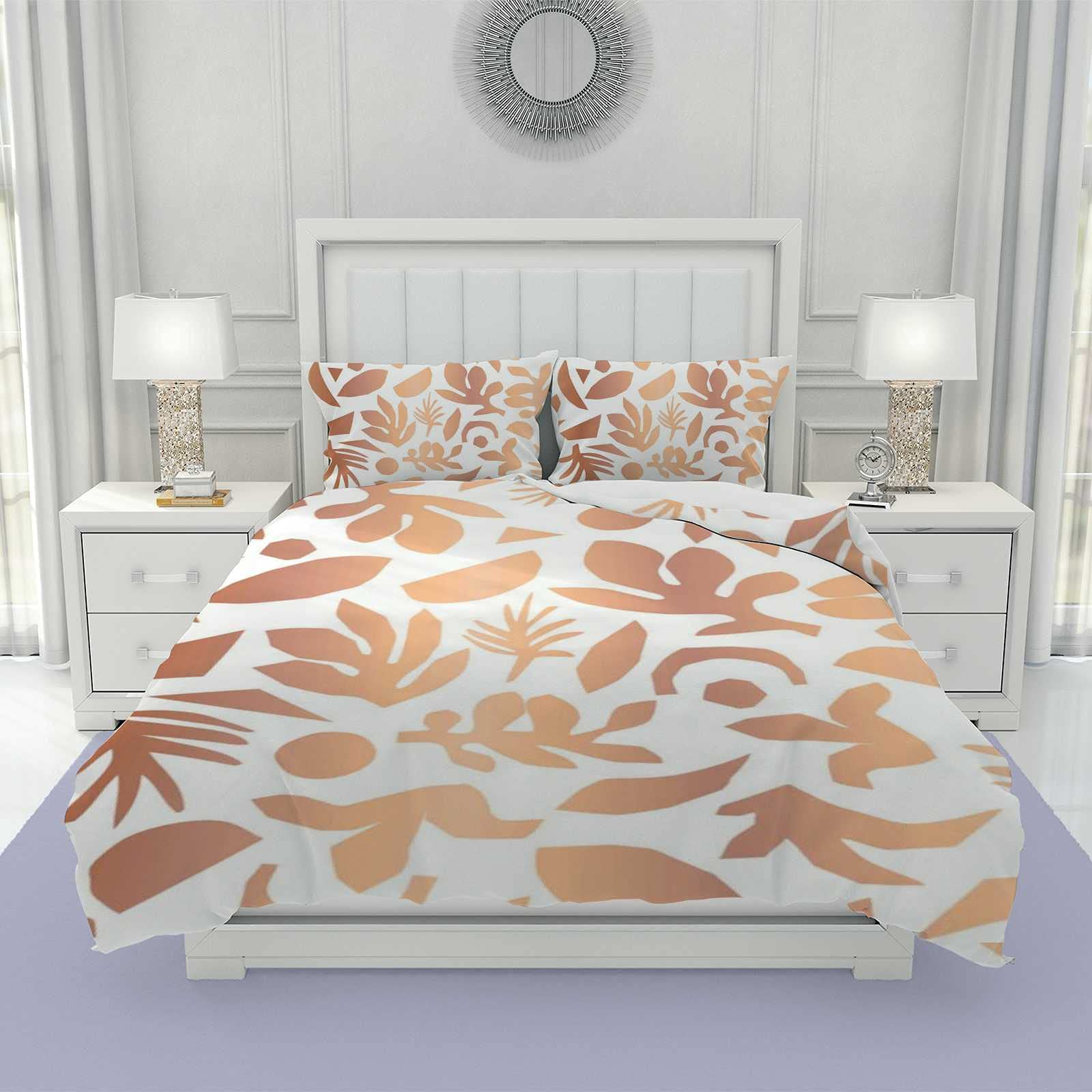 Housse de couette motif floral doré parure de lit polyester ultra doux