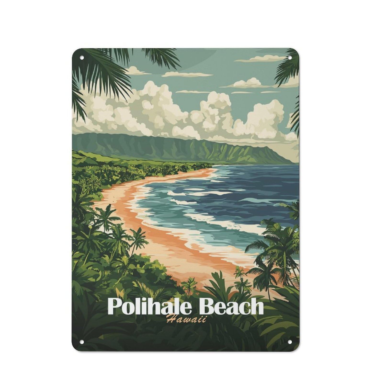 Junmoney Style-18 Polihale Beach Hawaii Rustic Metal Sign 40X30cm For Pub Or Café, For Collectors Of Rustic Metal Wall Decor