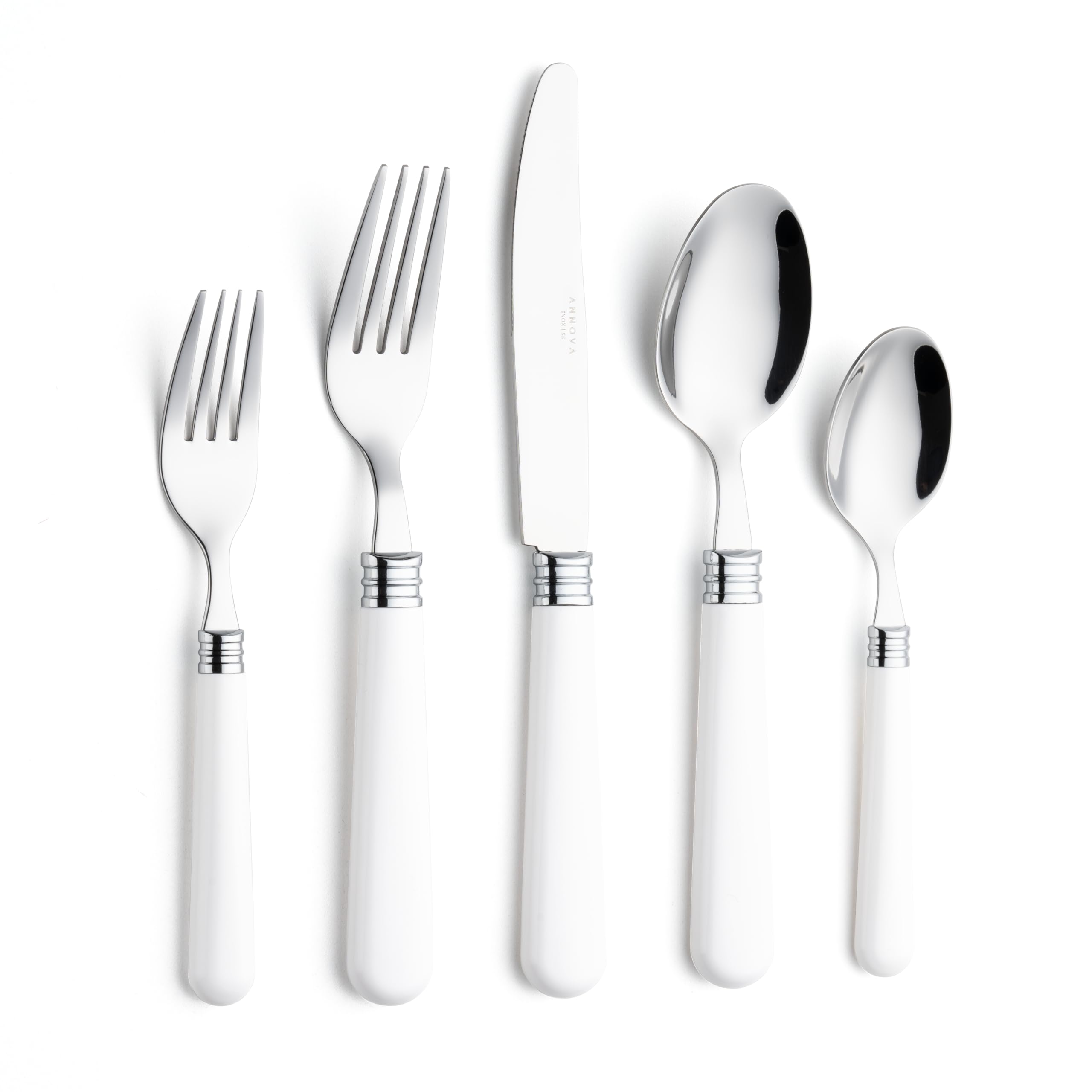 Annova Cutlery Set Stainless Steel with Color Handle (20 Pieces) (White, 20 Pieces)