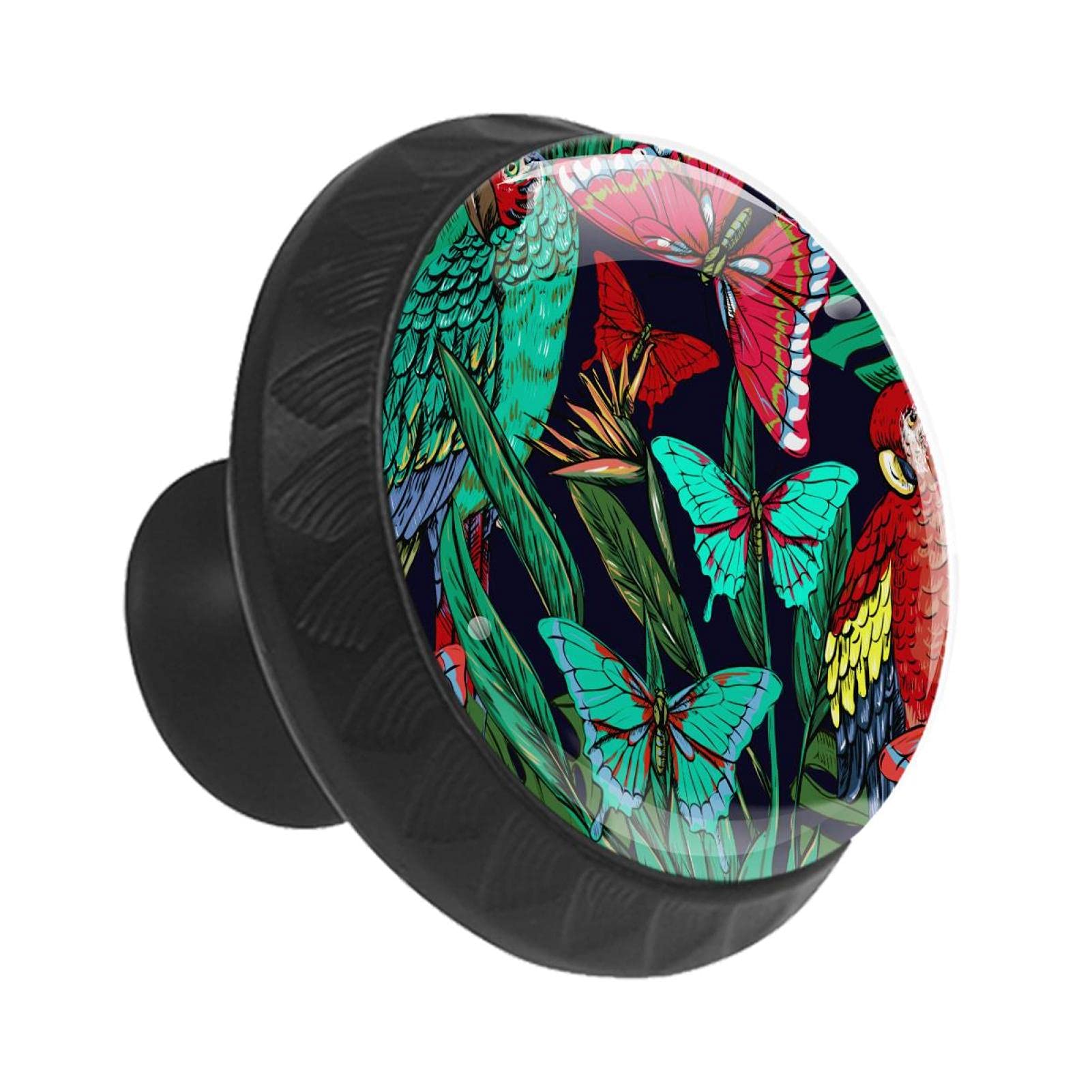 Tirador para Muebles Selva de mariposa loro Pomo de cajón para Armario Habitación Infantil Dormitorio Tirador de cajón impresión pomo de puerta 12 Piezas 3.5×2.8CM