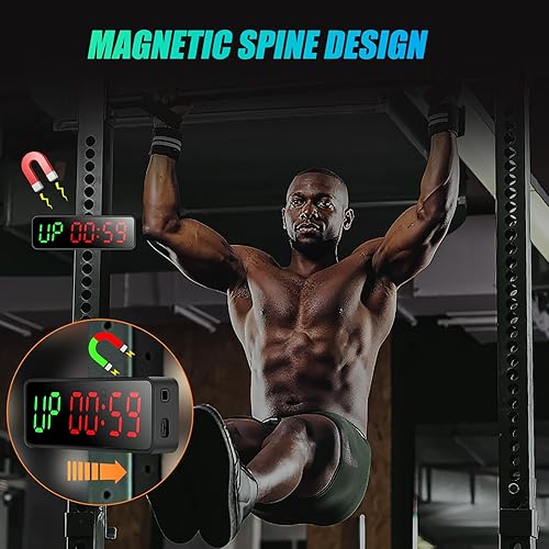 Miniatura 2 de SLEVIO Portable Gym Timer, Fitness Timer Clock with Built-in Powerful Magnet, Large LED Digital Anti Vertigo Display, Home Gym Accessories Upgraded