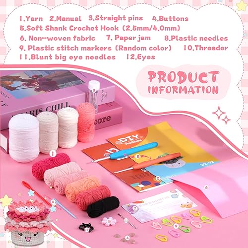 Miniatura 9 de Hssugi Kit de ganchillo para principiantes, 6 posavasos en una maceta, kit completo de ganchillo para principiantes con ganchillos, hilo, tutoriales