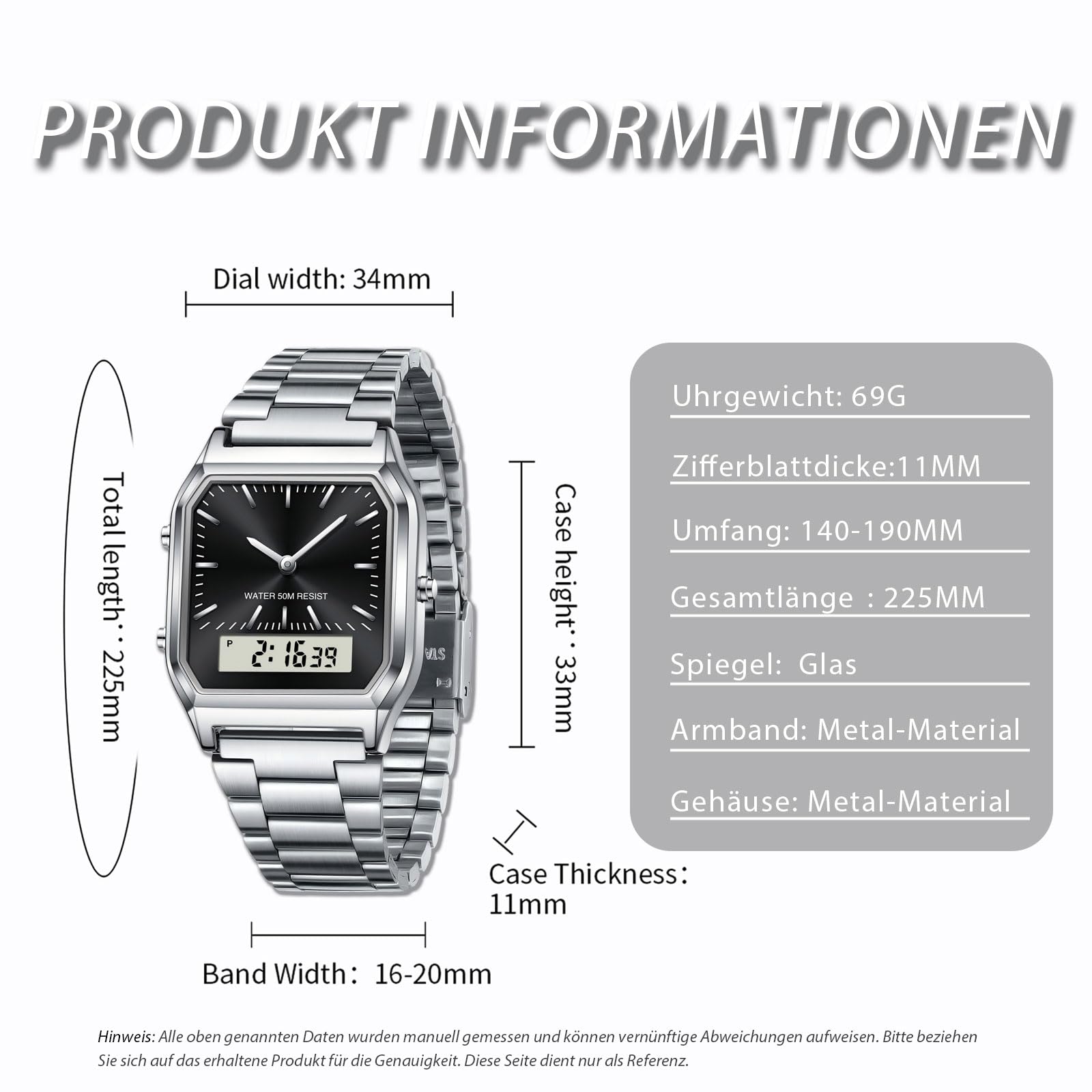 findtime Unisex Armbanduhr Analoge Digitale Retro Uhr Herren Damen Quarzuhr Wasserdicht Beleuchtung mit Datum Alarm Stoppuhr Herrenuhr Damenuhr Vintage Elegant Uhren