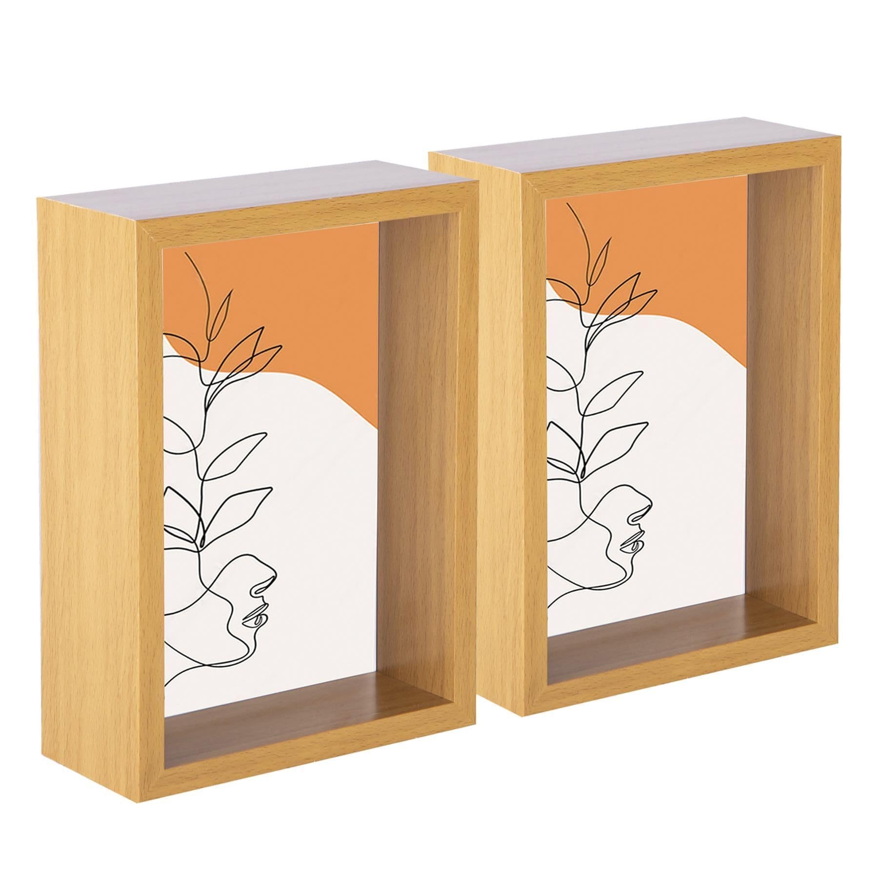 Nicola Spring Light Wood 3D Shadow Box - 5 X 7 (12 X 17Cm) - Pack Of 2 - 3D Photo Frame Picture Frame Deep Box Portrait Display Case For Crafts, Keepsakes, Wedding, Graduation