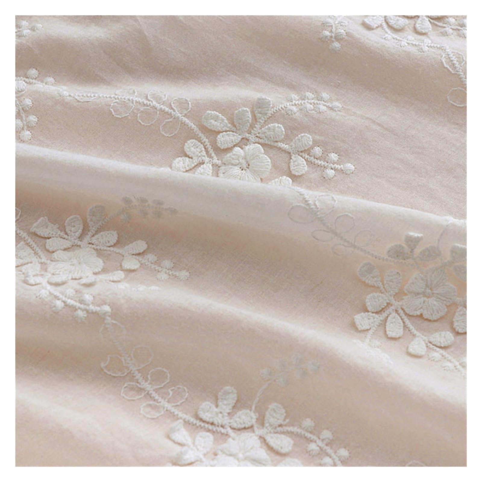 Tessuto in cotone stampato, Tessuto di cotone ricamato con fiori 3D bianchi, largo 130 cm, 0,5 metri/lotto, for vestiti/vestiti/tenda fai da te X133(White,1.5meter long)