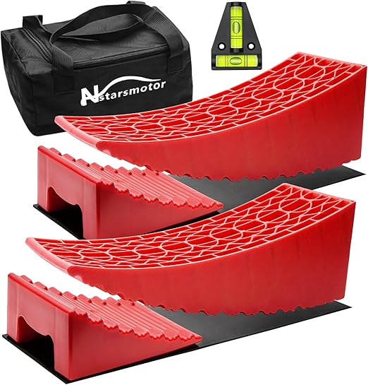 Camper Leveler 2 Pack for Travel Trailers with RV Curved Levelers, Support Two Axles, Up to 35,000lbs, Upgraded Anti-Slip Texture Design RV Leveling Blocks for Fifth Wheels
