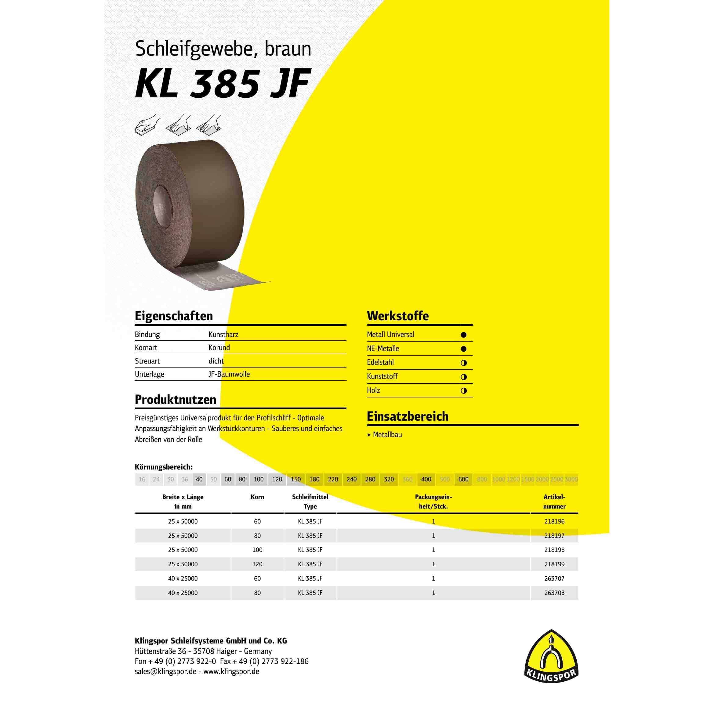 KL 385 JF Schleifrolle, 50 x 50000 mm Korn 400 Art.: 218107