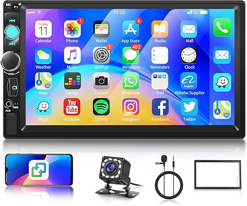 Rimoody Radio Android de 7 pulgadas con pantalla táctil estéreo de coche doble DIN con navegación GPS, Bluetooth, WiFi, enlace espejo de teléfono