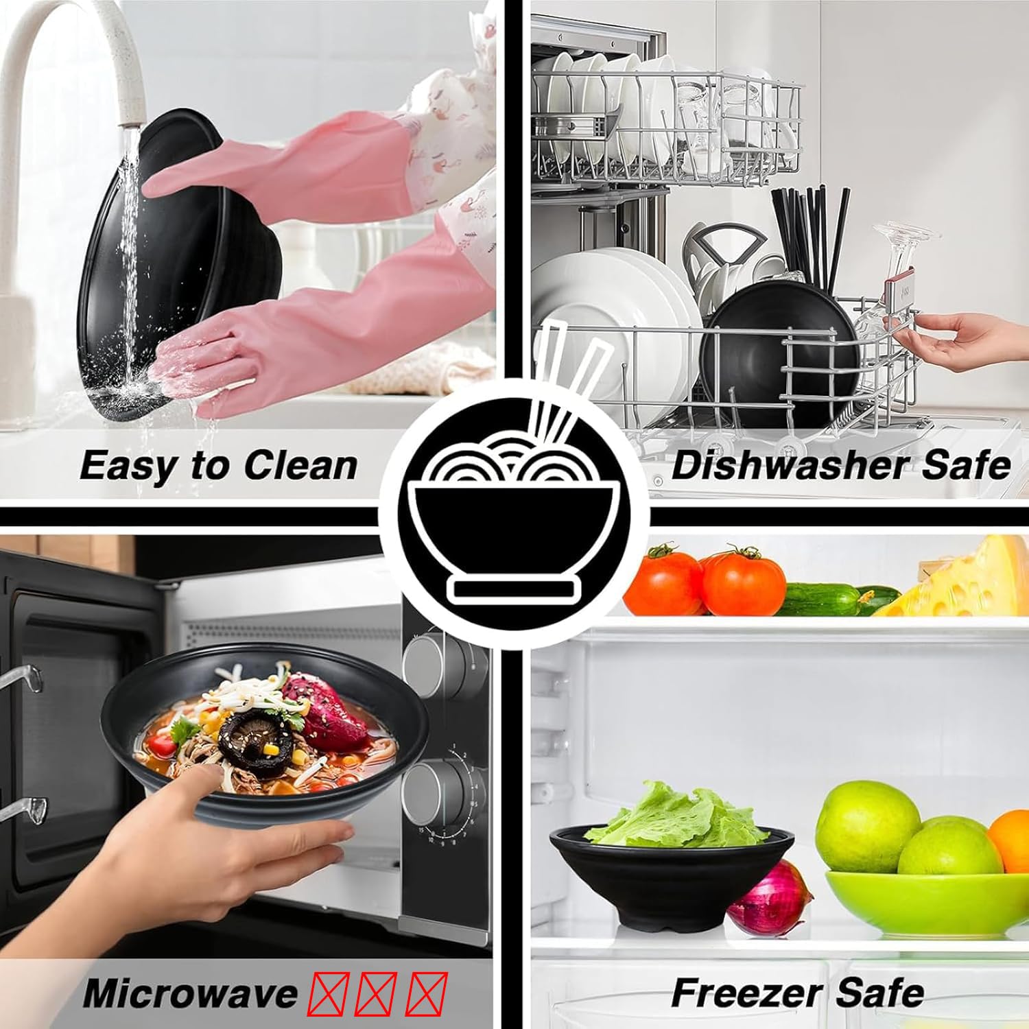 Zestaw 2 dużych japońskich misek ramenowych z pałeczkami i łyżką 1000 ml, miski na makaron i ramen z melaminy, zestaw ceramicznych misek ramenowych do Udon, sałatki, zupy Pho (1000 ml)