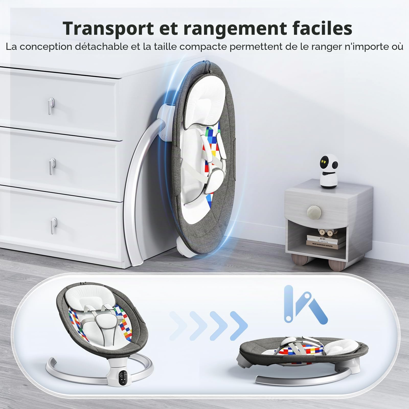 Transat Bébé Electrique, APP et Télécommande Balancelle Bébé Dès La Naissance à 9kg, Harnais à 5-Points Amélioré Balançoire pour Bebe Avec 3 minuteries, 5 vitesses et 10 Mélodies (0-9 Mois)