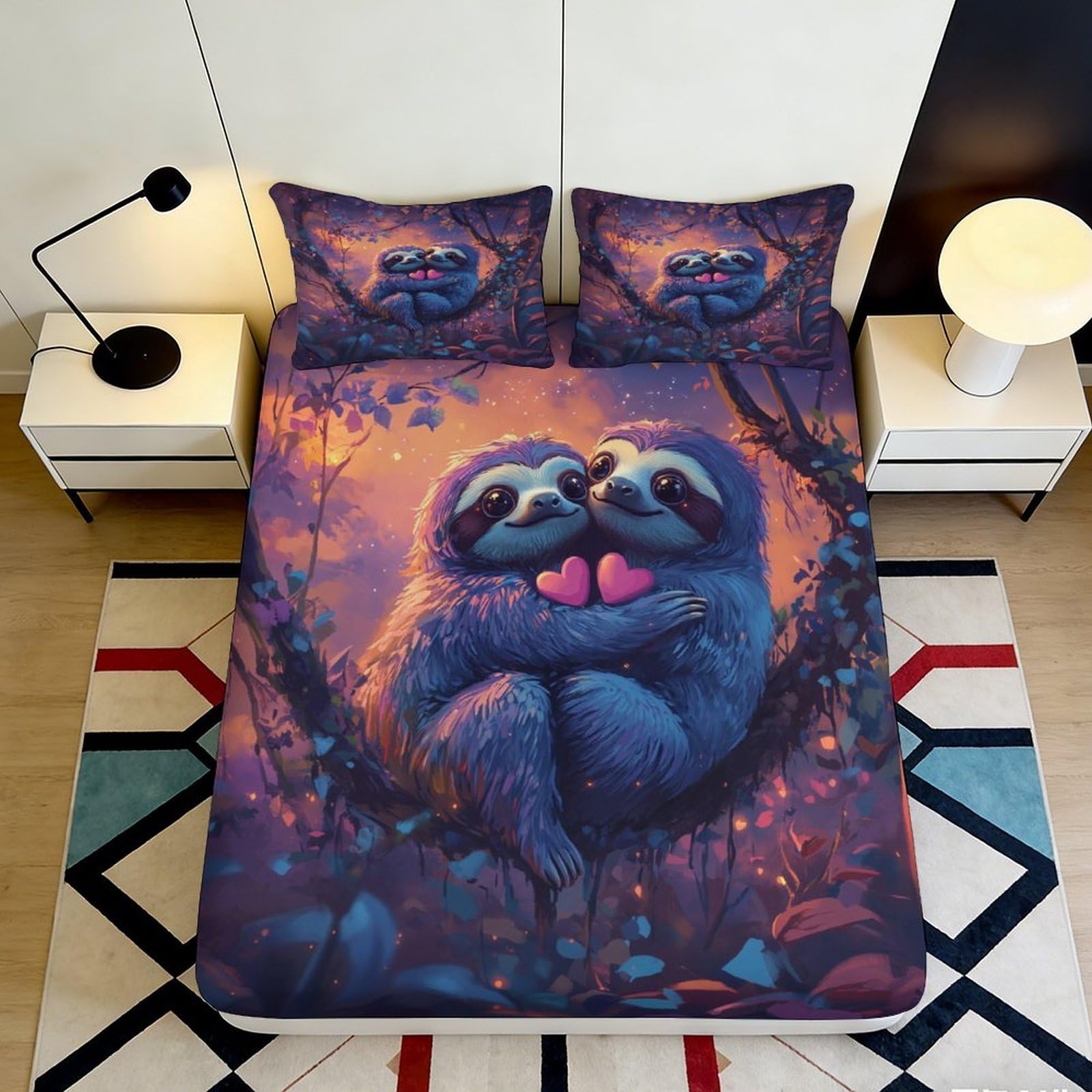Pnayamiorkfel Style-6 3D Printed Cute Sloth Lover Fitted Sheet Microfiber Soft Anti-Slip Forest Romance Bed Cover For Bedroom Dorm Decor 90X200x25cm