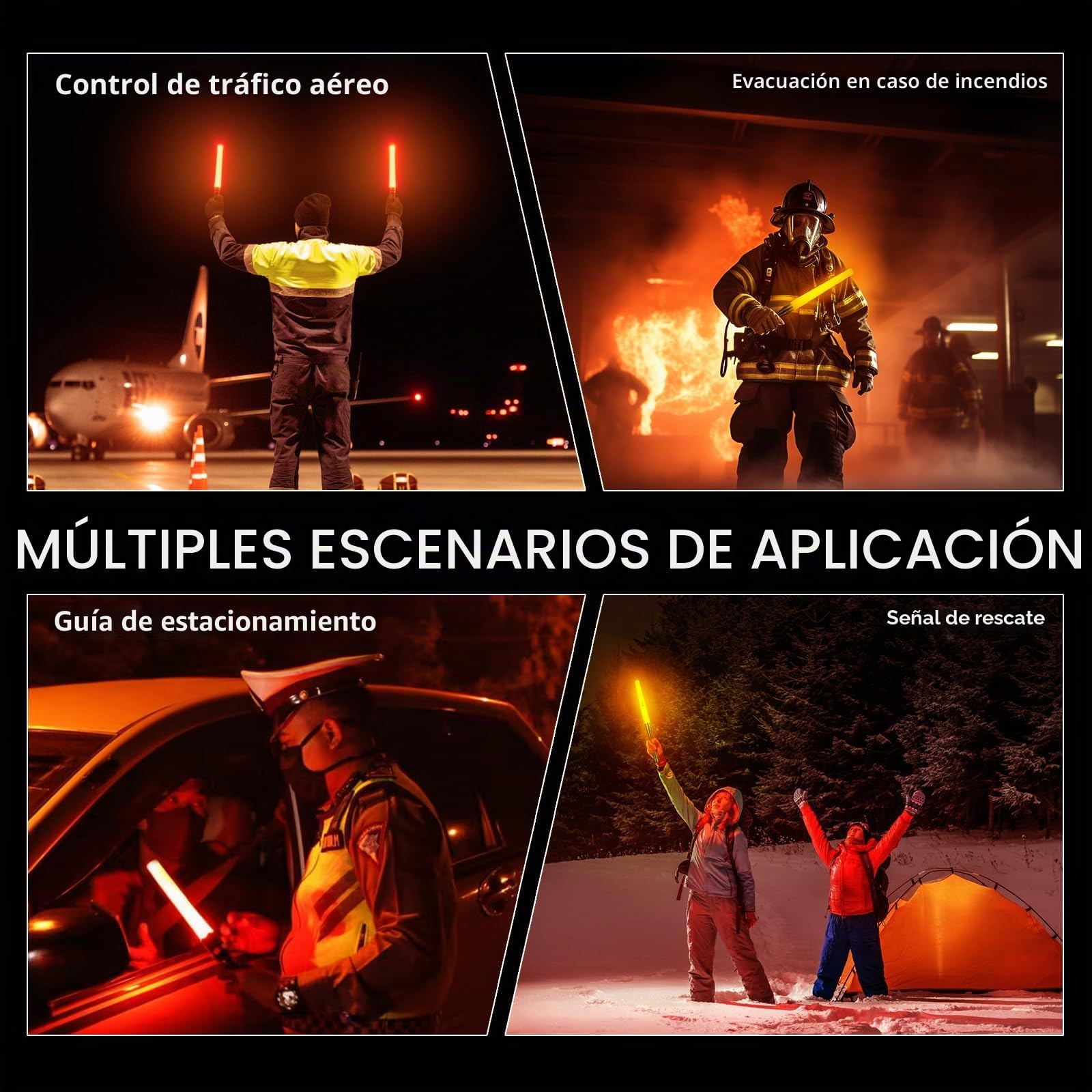 UltraFire Linterna LED de 18 pulgadas, barra de señal de 1300 lúmenes, 3 modos con luz roja intermitente, varilla naranja para aeropuerto, bomberos, dirección de coche, emergencia, WF-501D