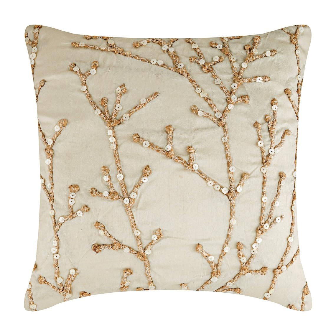 The HomeCentric Ivory Throw Cushions Cover for Couch, Jute Willow Cushions Cover, 35x35 cm (14x14 inch) Decorative Cushion Covers, Square Silk Cushion Covers Floral Modern - Jute Willow โ image 1