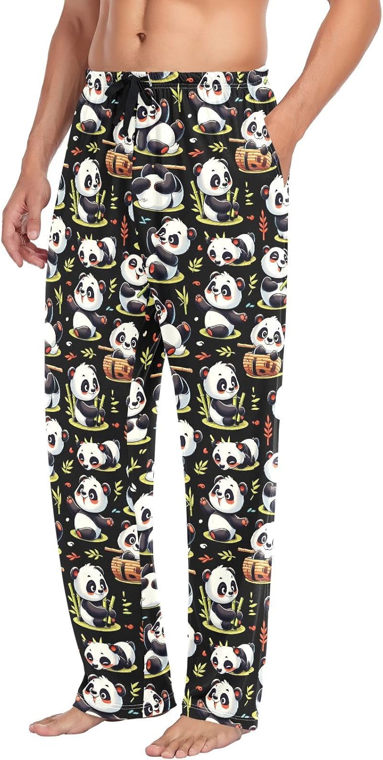 ALAZA Cute Panda Cartoon Men's Pajama Pants Men Cotton Pajama Bottoms with Pockets, S