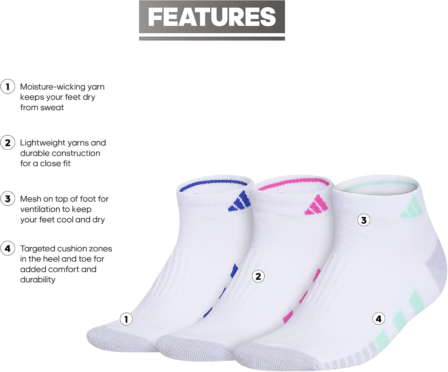 adidas mens Cushioned Low Cut Ankle Socks (3 Pairs) Durable & Comfortable - Image 4