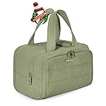 BAGSMART Travel Toiletry Bag, Lightweight Large Wide-open Travel Bag for Women, Puffy Cosmetic Makeup Bag Organizer with Handle for Accessories,Essentials, Toiletries, Green