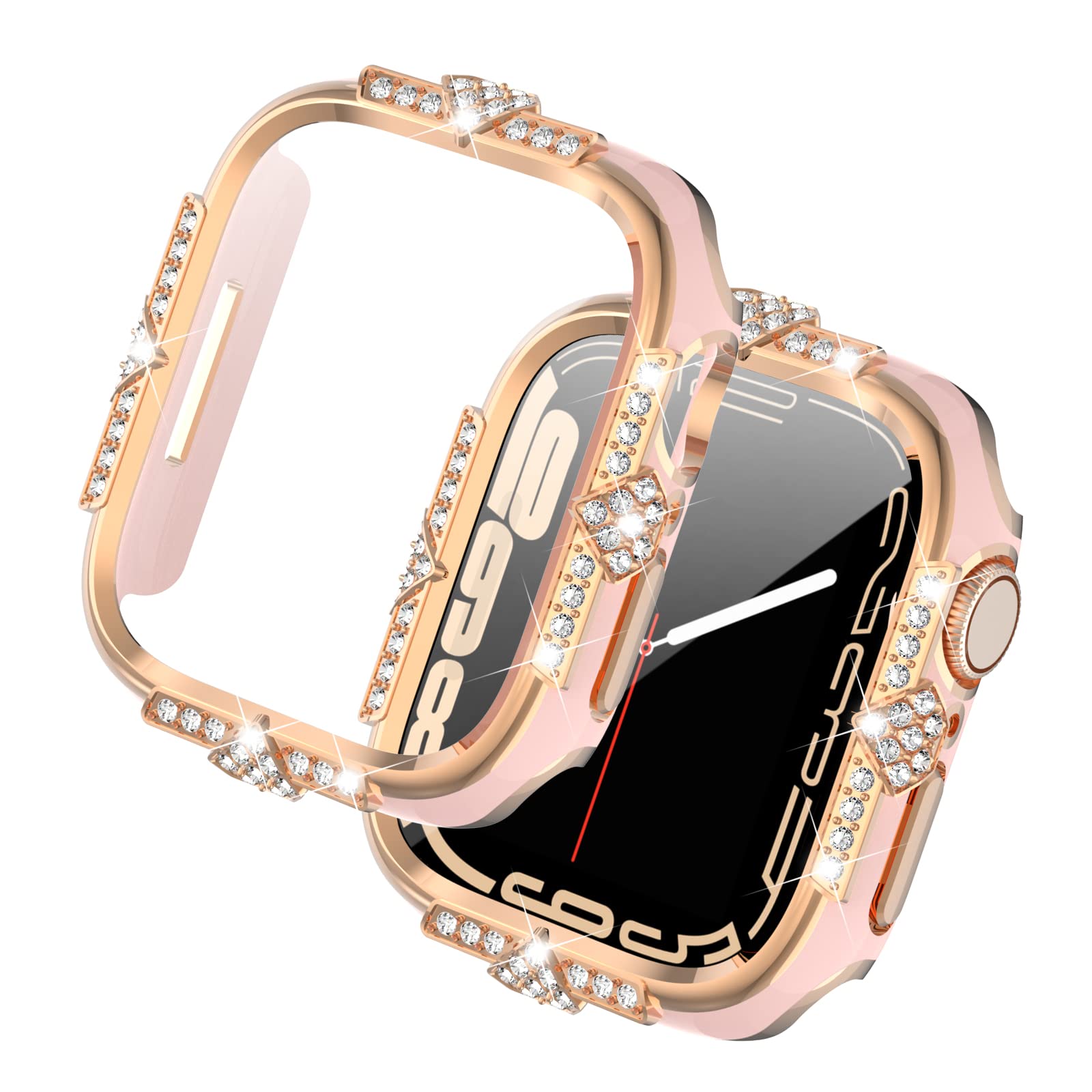 Falandi Compatible with Apple Watch Case Series 10/9/8/7/6/5/4 /SE Rhinestones with Built-in Glass Screen Protector 46/42 / 40/44 / 41/ 45mm Diamond