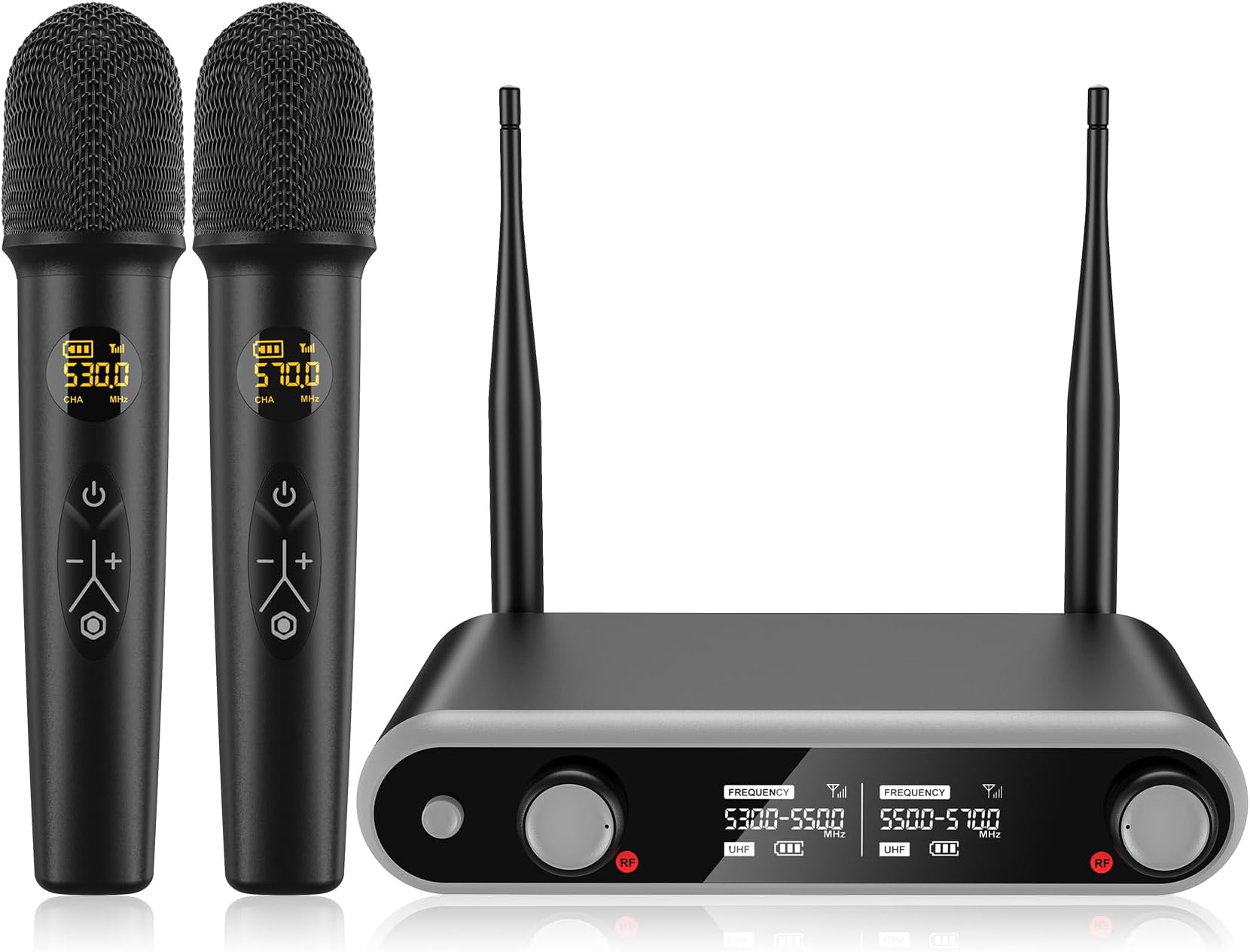 Wireless Microphone System Karaoke Machine - Rechargeable Handheld Dynamic Microphones, Dual Wireless Mics, Adjustable UHF Channels, Auto Scan, 330ft Range, Microphone for Karaoke