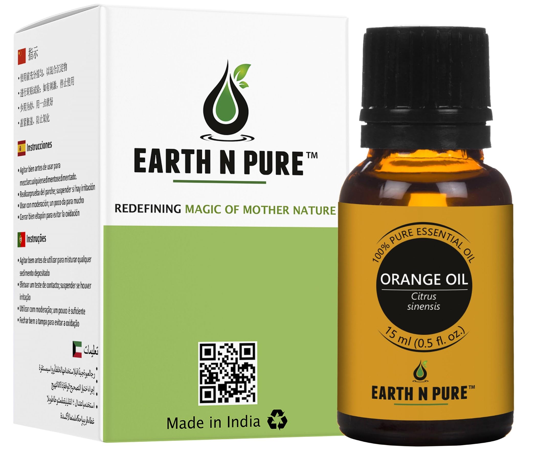 EARTH N PUREOrange Essential Oil 100% Pure, Undiluted, Natural & Therapeutic Grade - Uplifting Aromatherapy Scent, Perfect For Relaxation, DIY And Improved Mood (15 Ml)