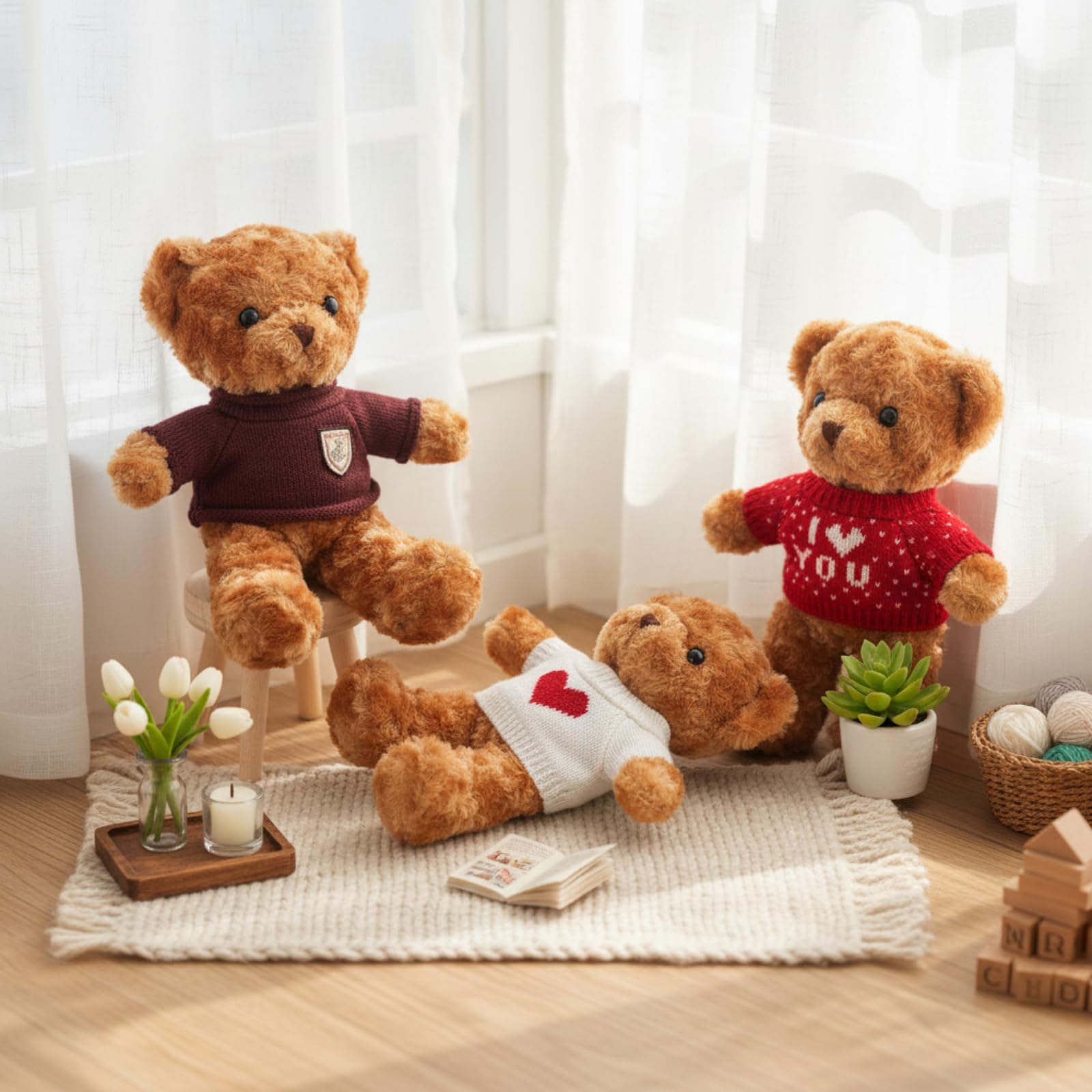 Junkin 5 Pcs Bear Clothes for Toy Bears,White,Red,Heart